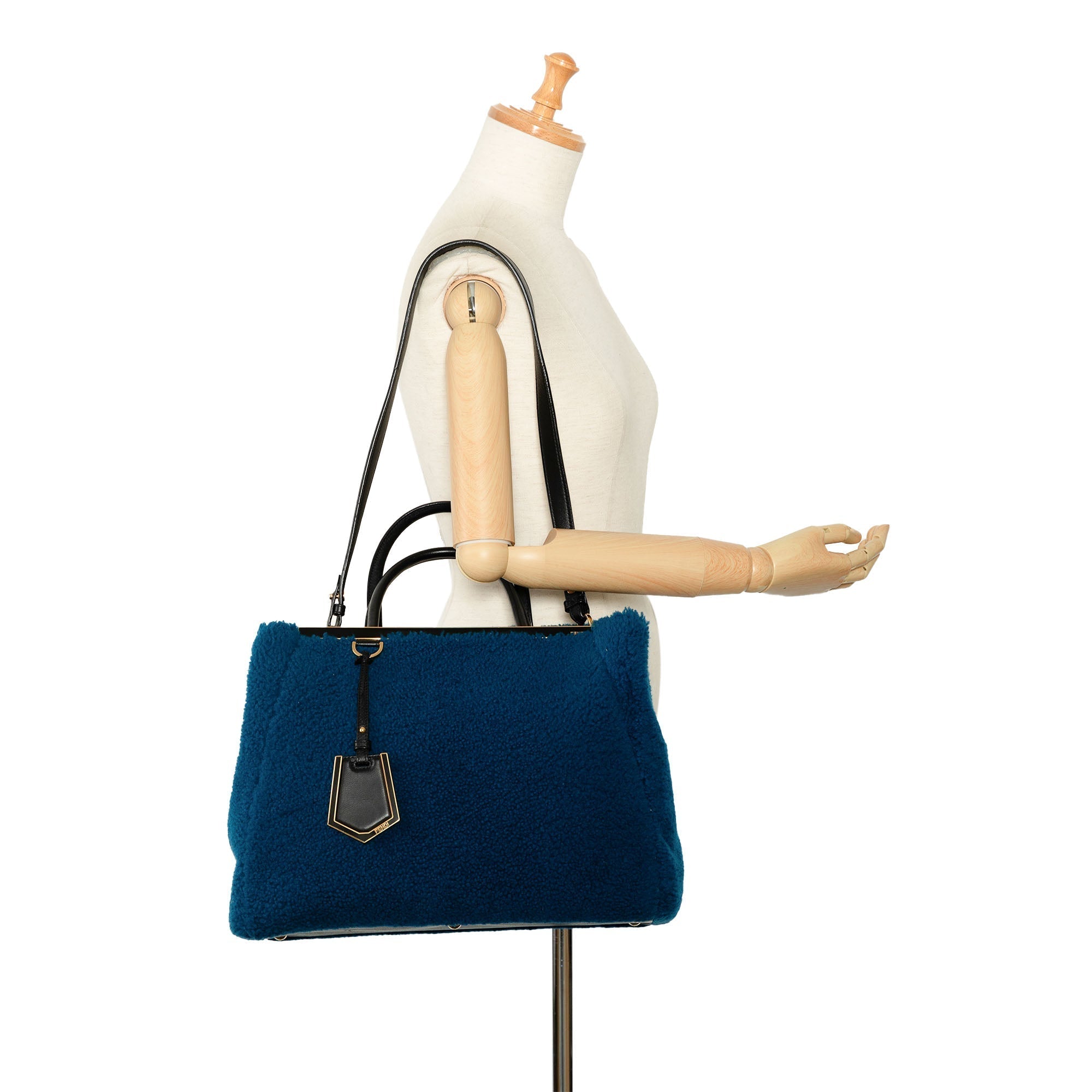Blue Fendi Medium Shearling 2Jours Satchel