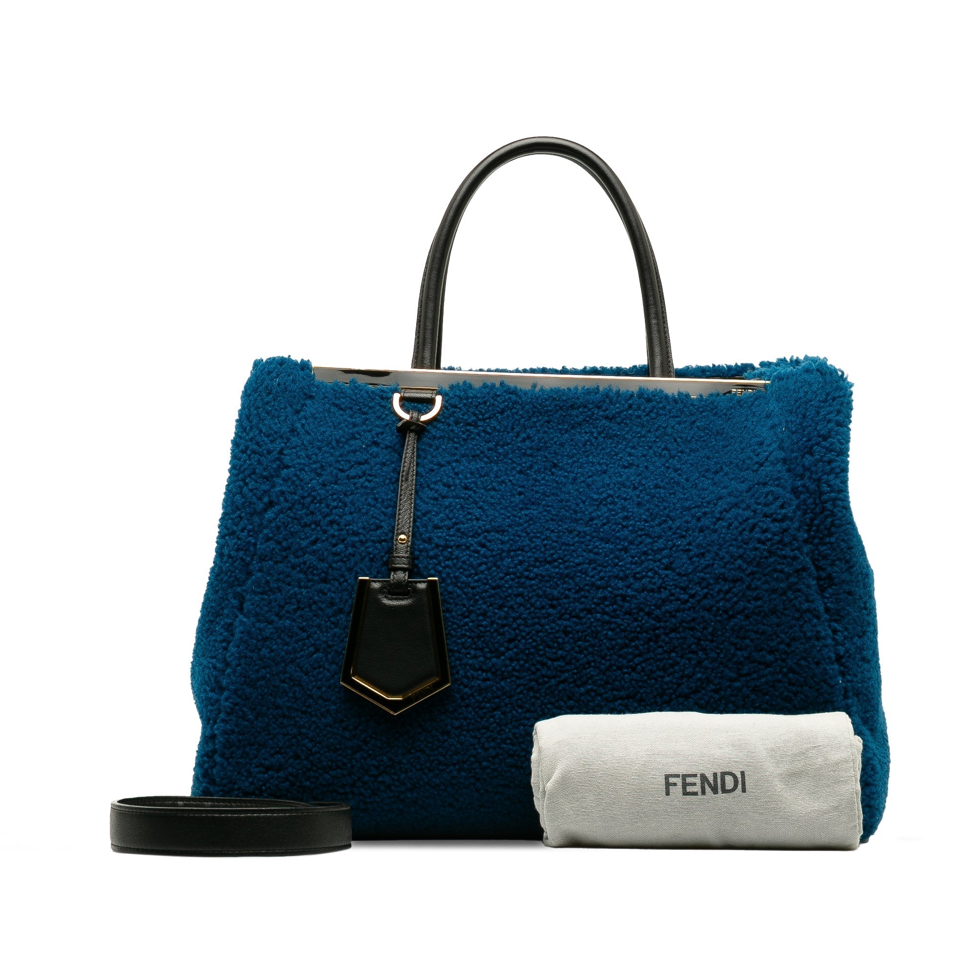 Blue Fendi Medium Shearling 2Jours Satchel