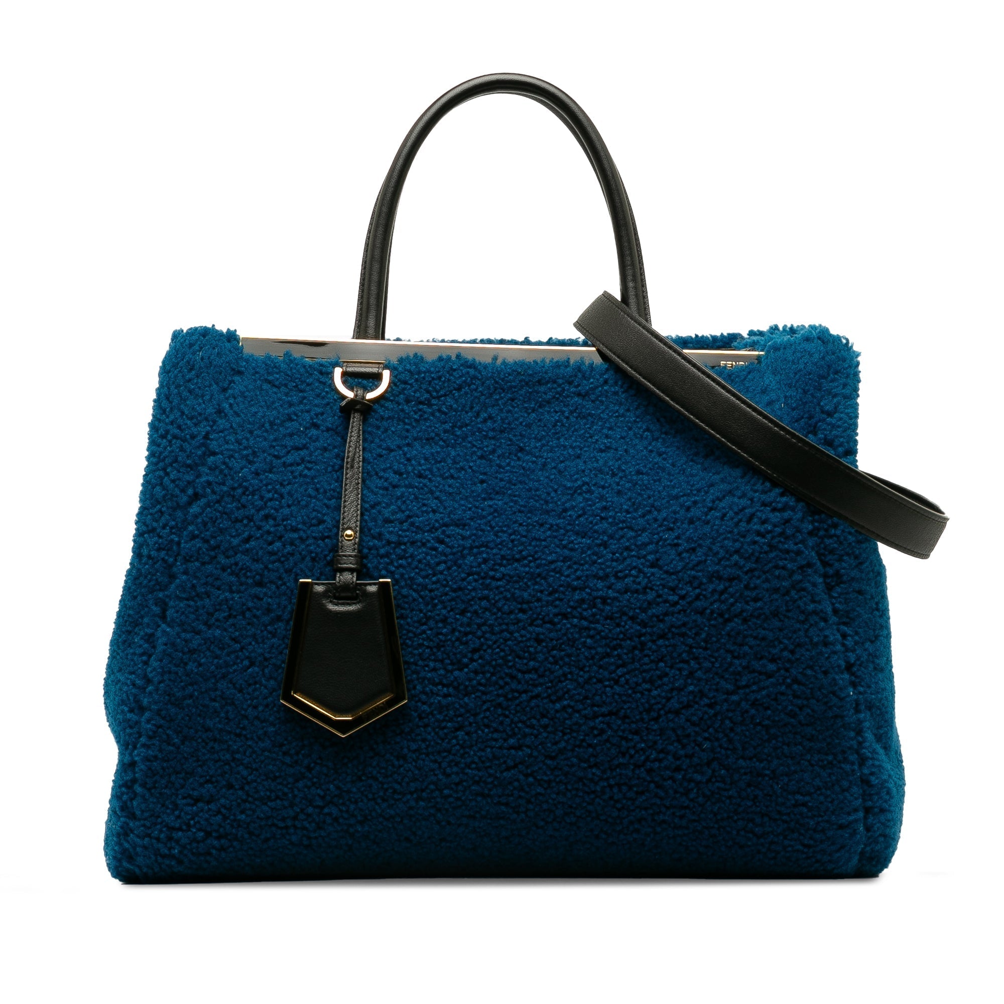 Blue Fendi Medium Shearling 2Jours Satchel