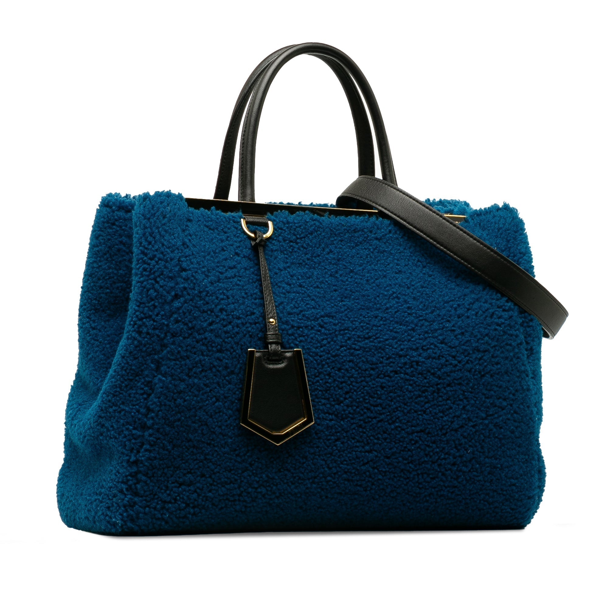 Blue Fendi Medium Shearling 2Jours Satchel