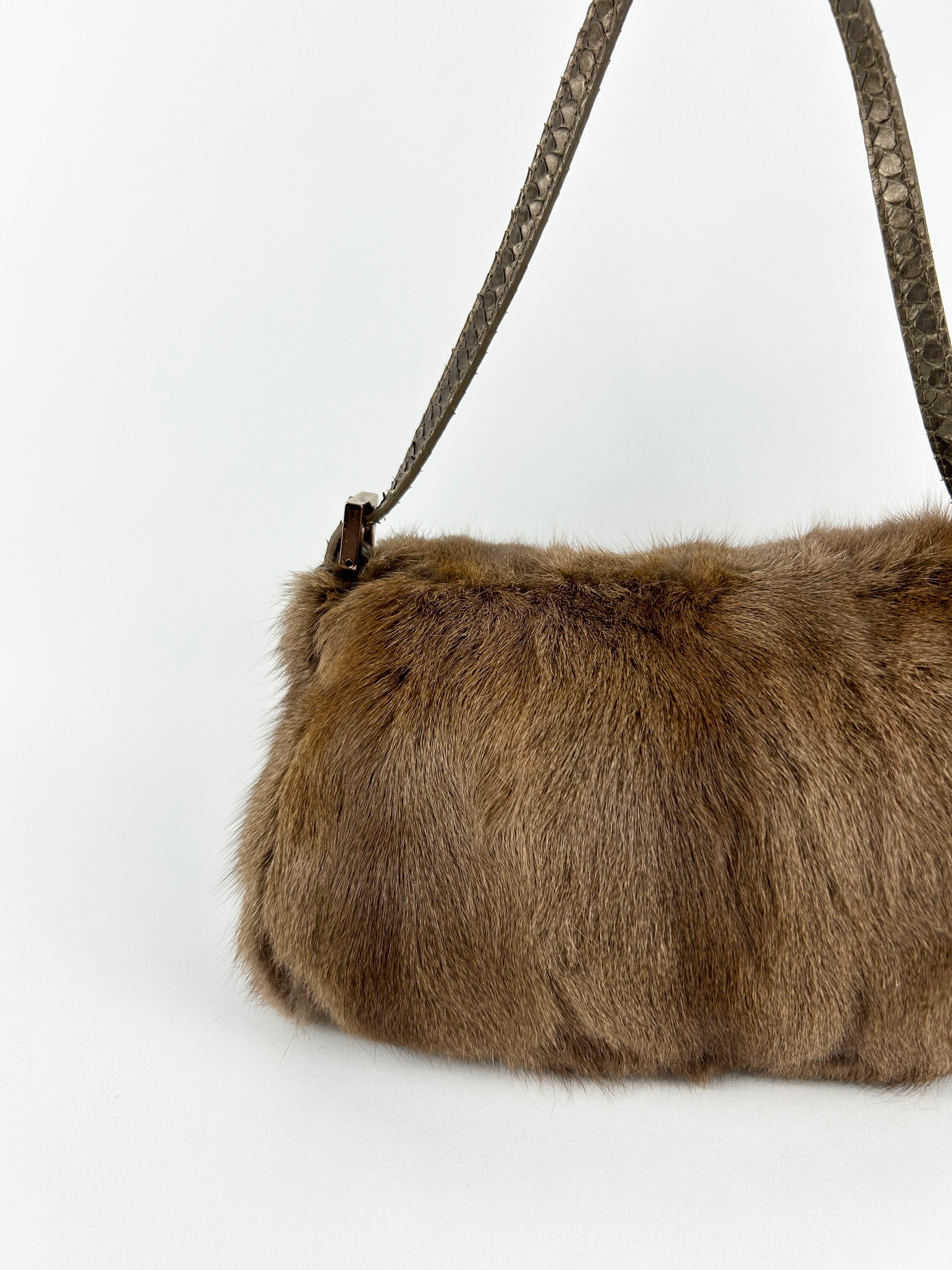 Vintage Fendi Mink Fur Mini Baguette Shoulder Bag