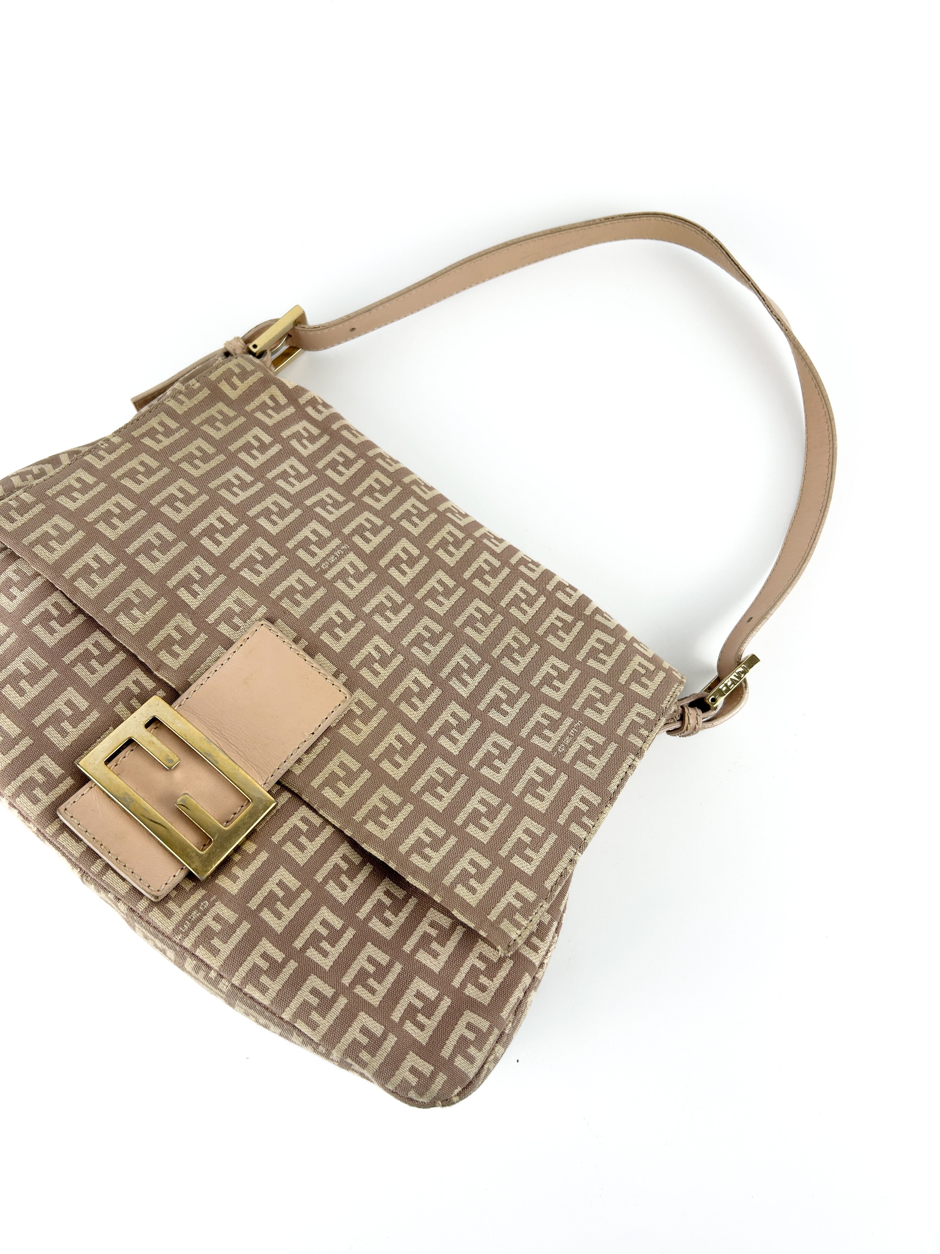 Vintage Fendi Zucca Pink Mamma Baguette Shoulder Bag