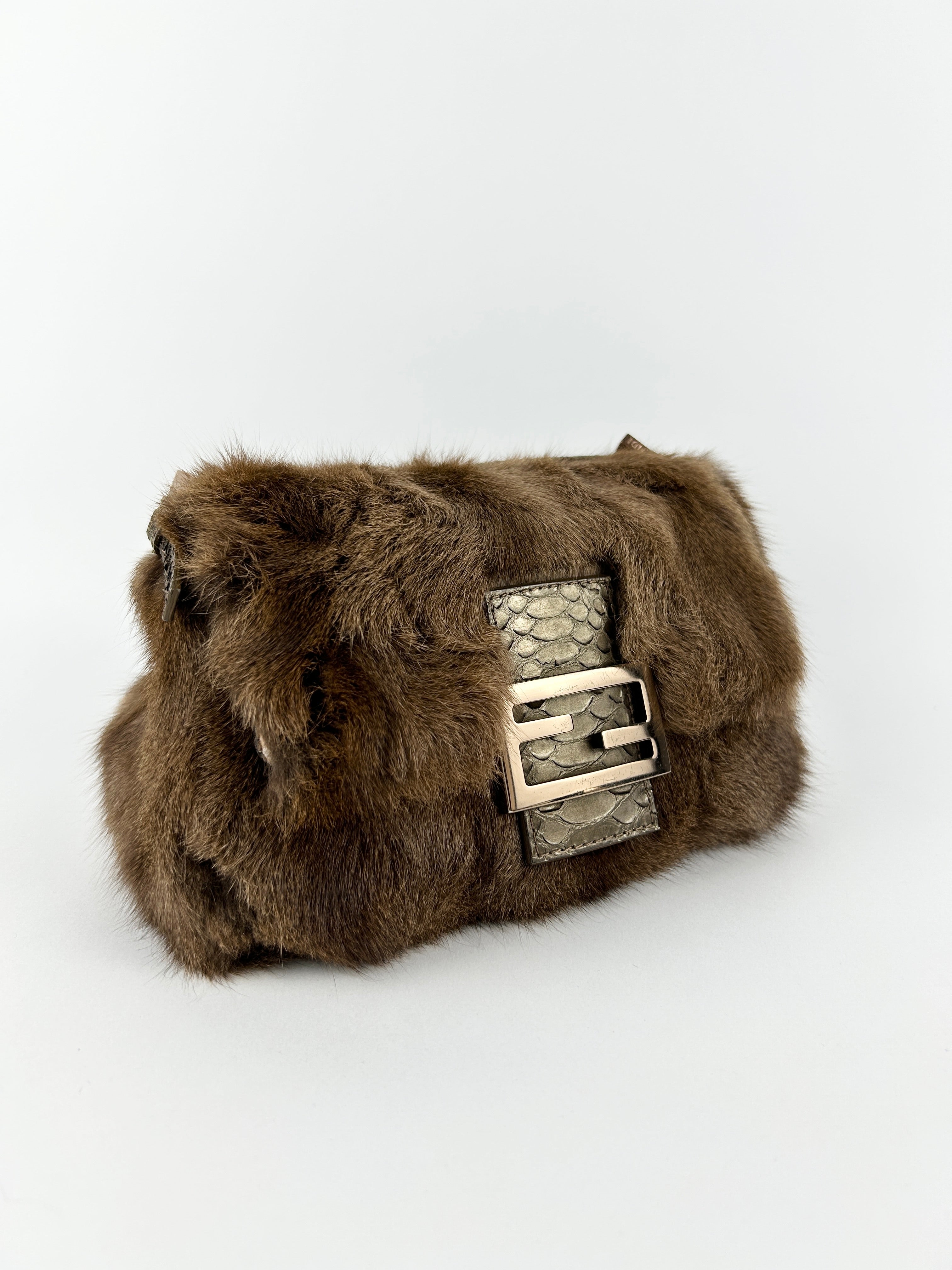 Vintage Fendi Mink Fur Mini Baguette Shoulder Bag