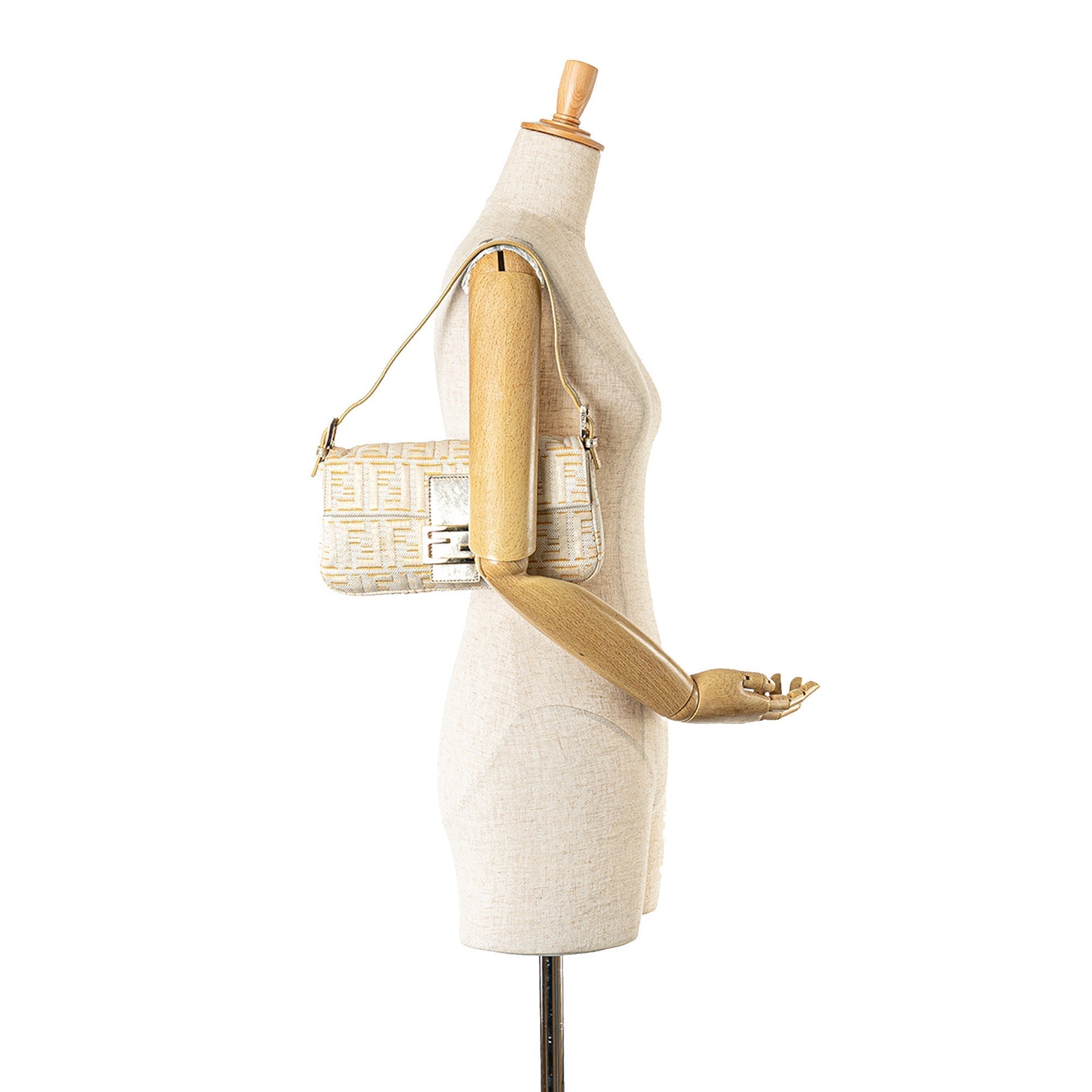 Gold Fendi Zucca Metallic Lurex Baguette Shoulder Bag