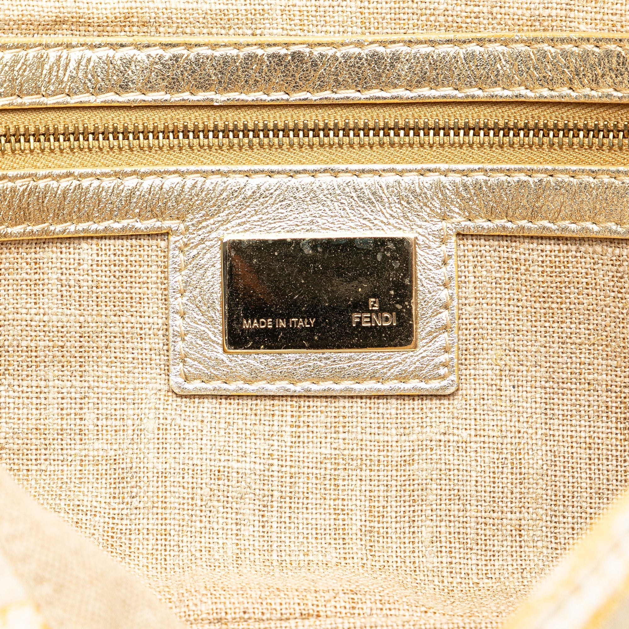 Gold Fendi Zucca Metallic Lurex Baguette Shoulder Bag