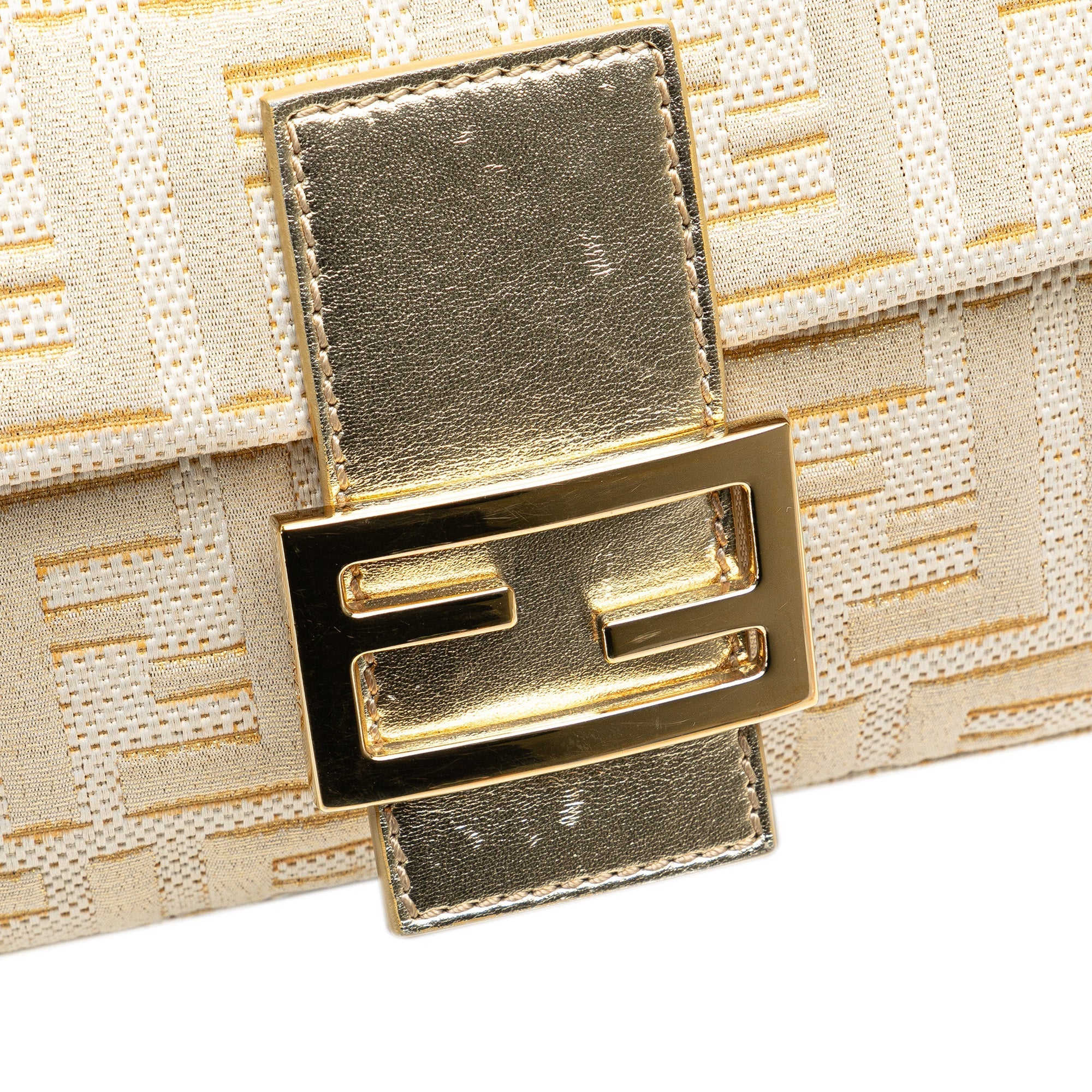 Gold Fendi Zucca Metallic Lurex Baguette Shoulder Bag