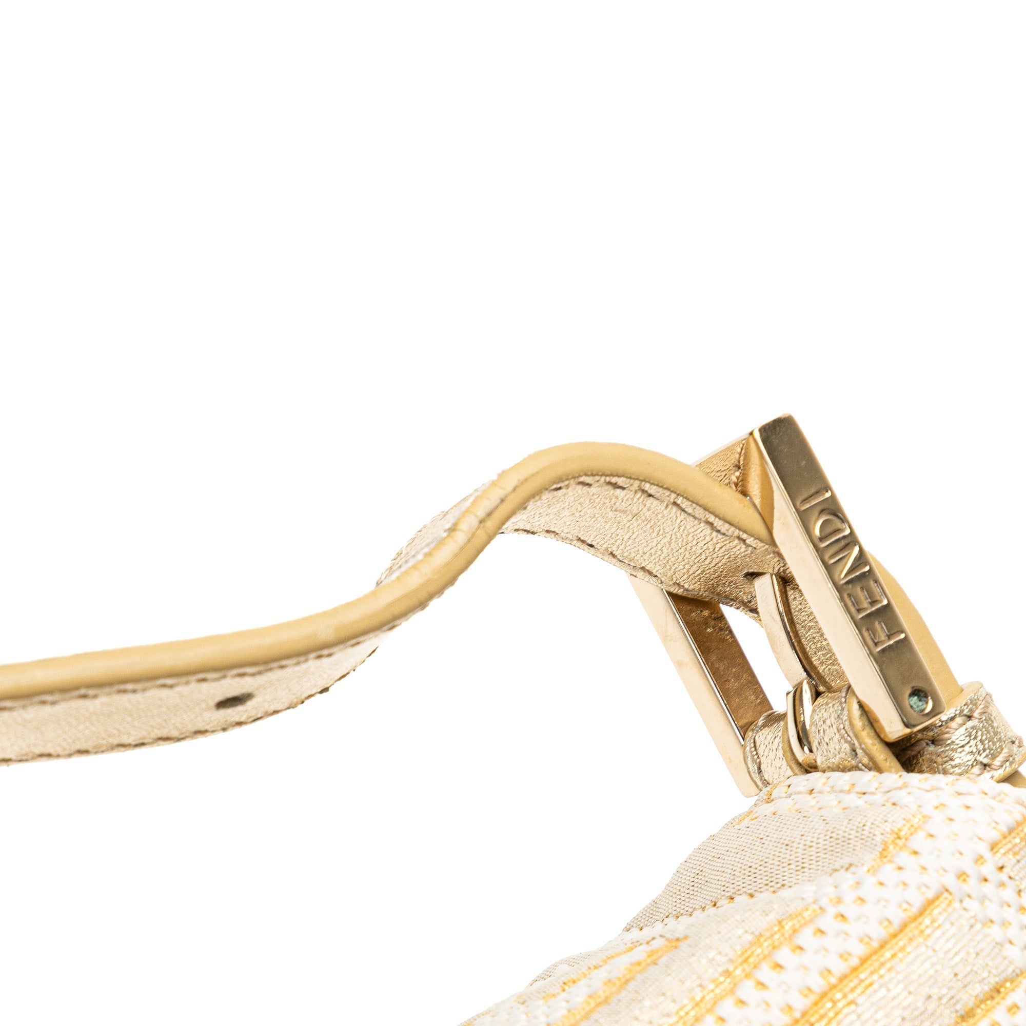 Gold Fendi Zucca Metallic Lurex Baguette Shoulder Bag