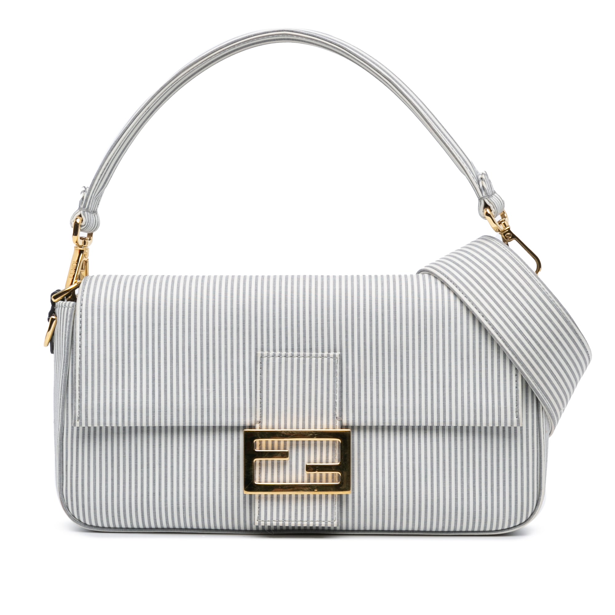 Grey Fendi Striped Jersey Baguette Satchel