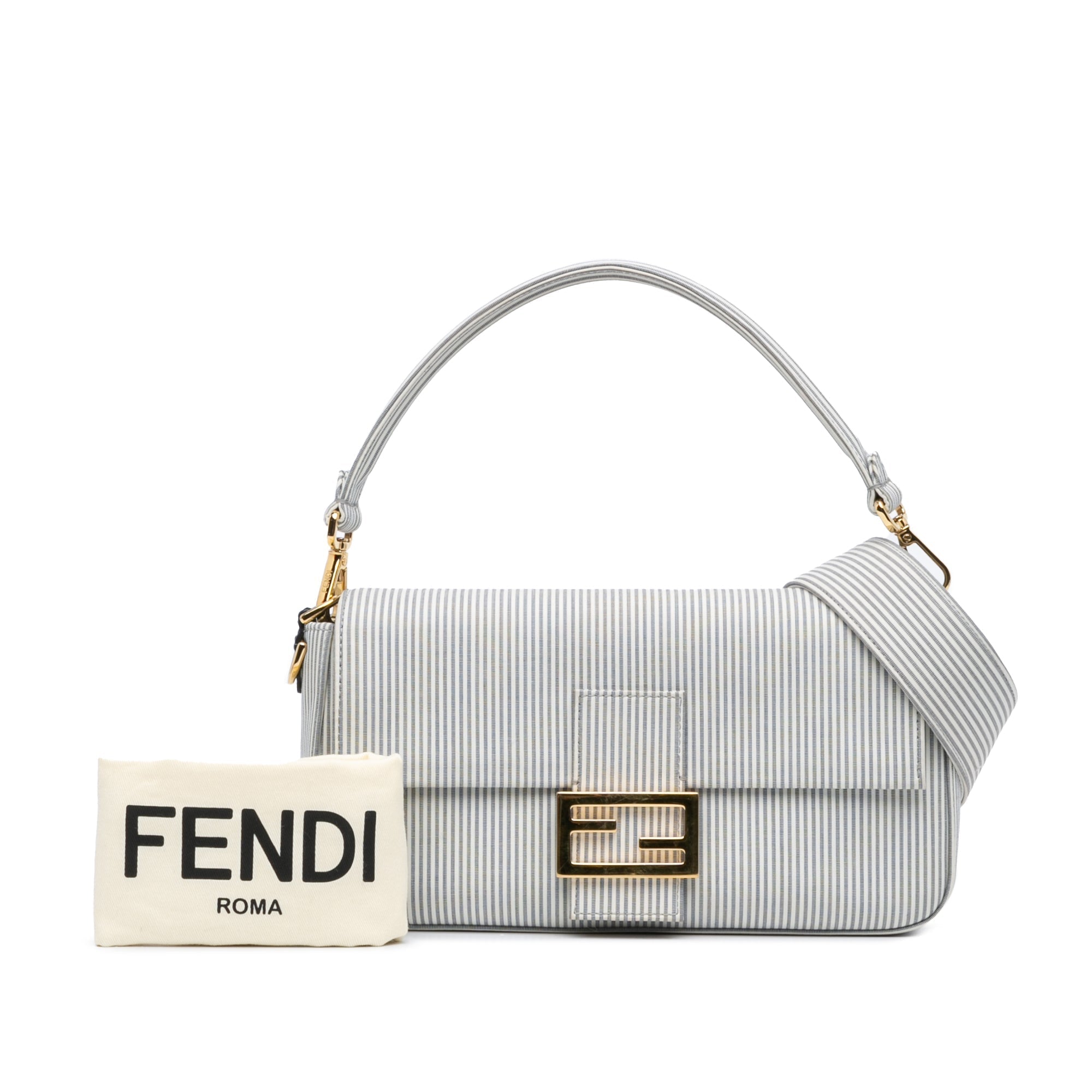 Grey Fendi Striped Jersey Baguette Satchel