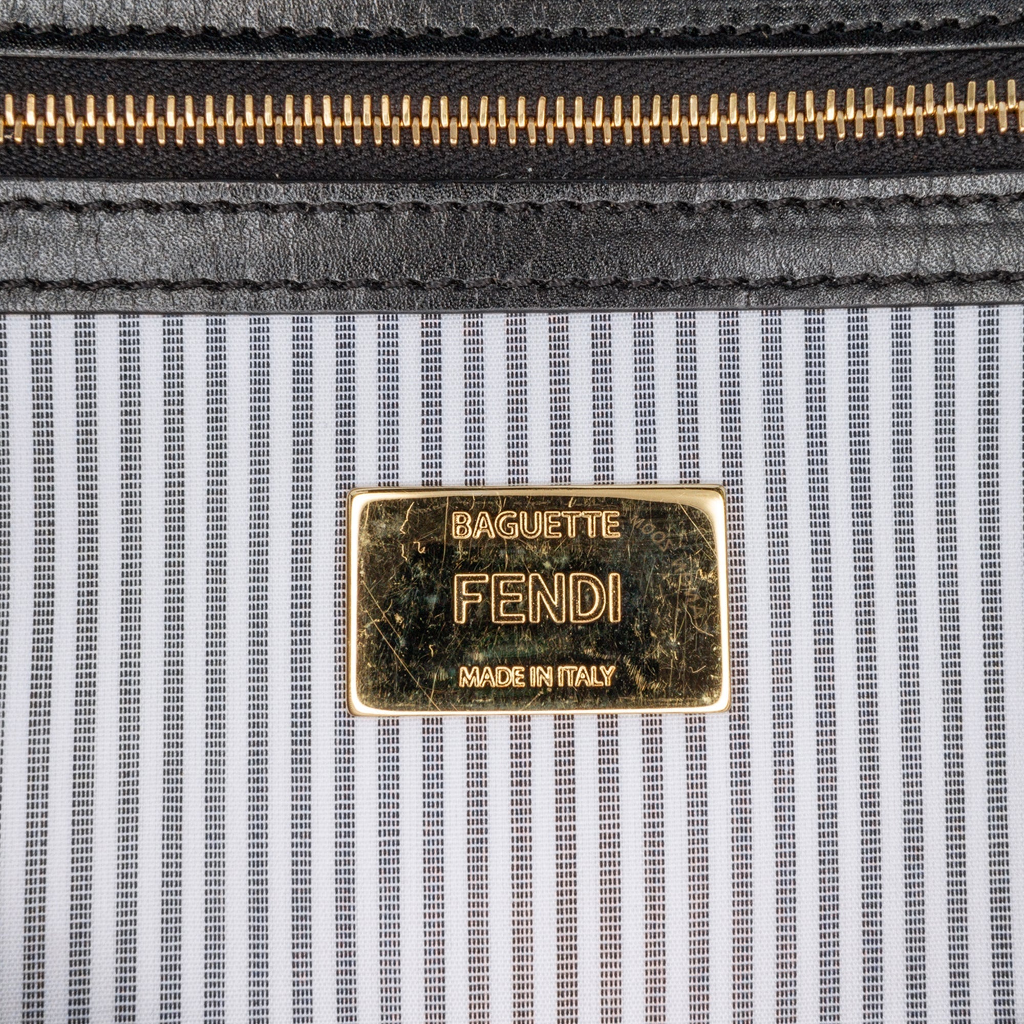 Grey Fendi Striped Jersey Baguette Satchel