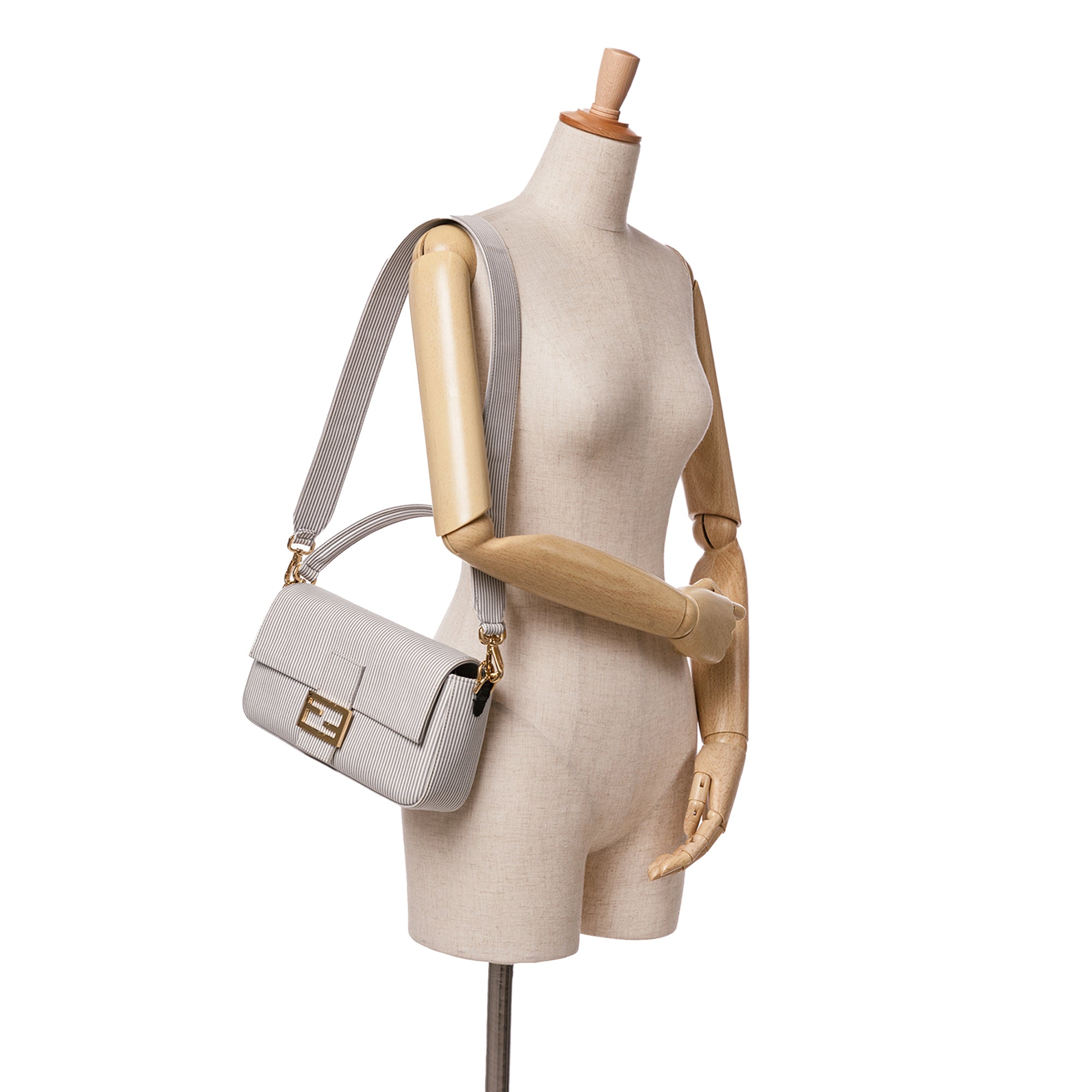 Grey Fendi Striped Jersey Baguette Satchel