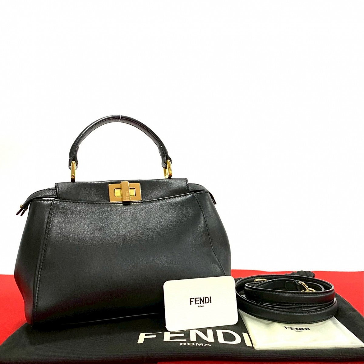 FENDI Shoulder Bag leather black Peek-a-boo mini Women Used