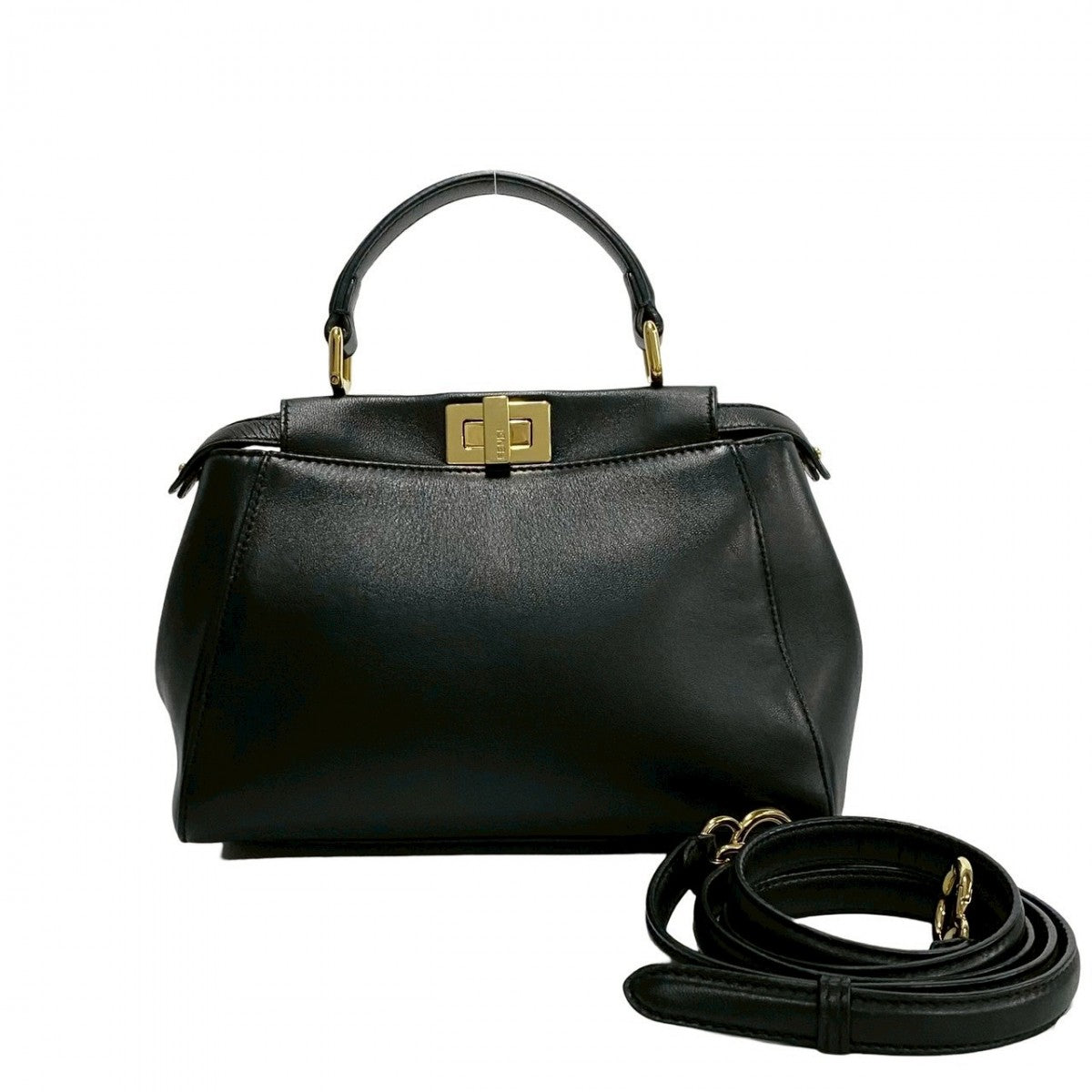 FENDI Shoulder Bag leather black Peek-a-boo mini Women Used