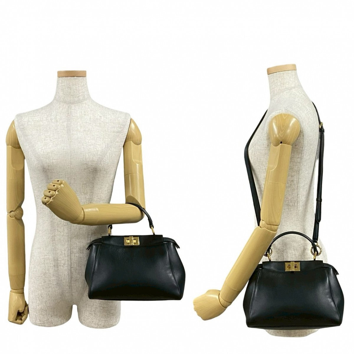 FENDI Shoulder Bag leather black Peek-a-boo mini Women Used