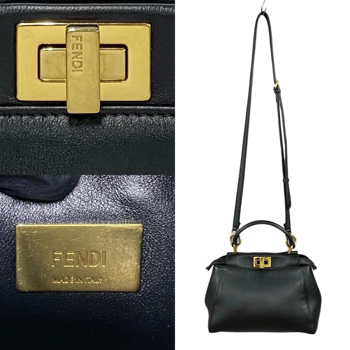 FENDI Shoulder Bag leather black Peek-a-boo mini Women Used