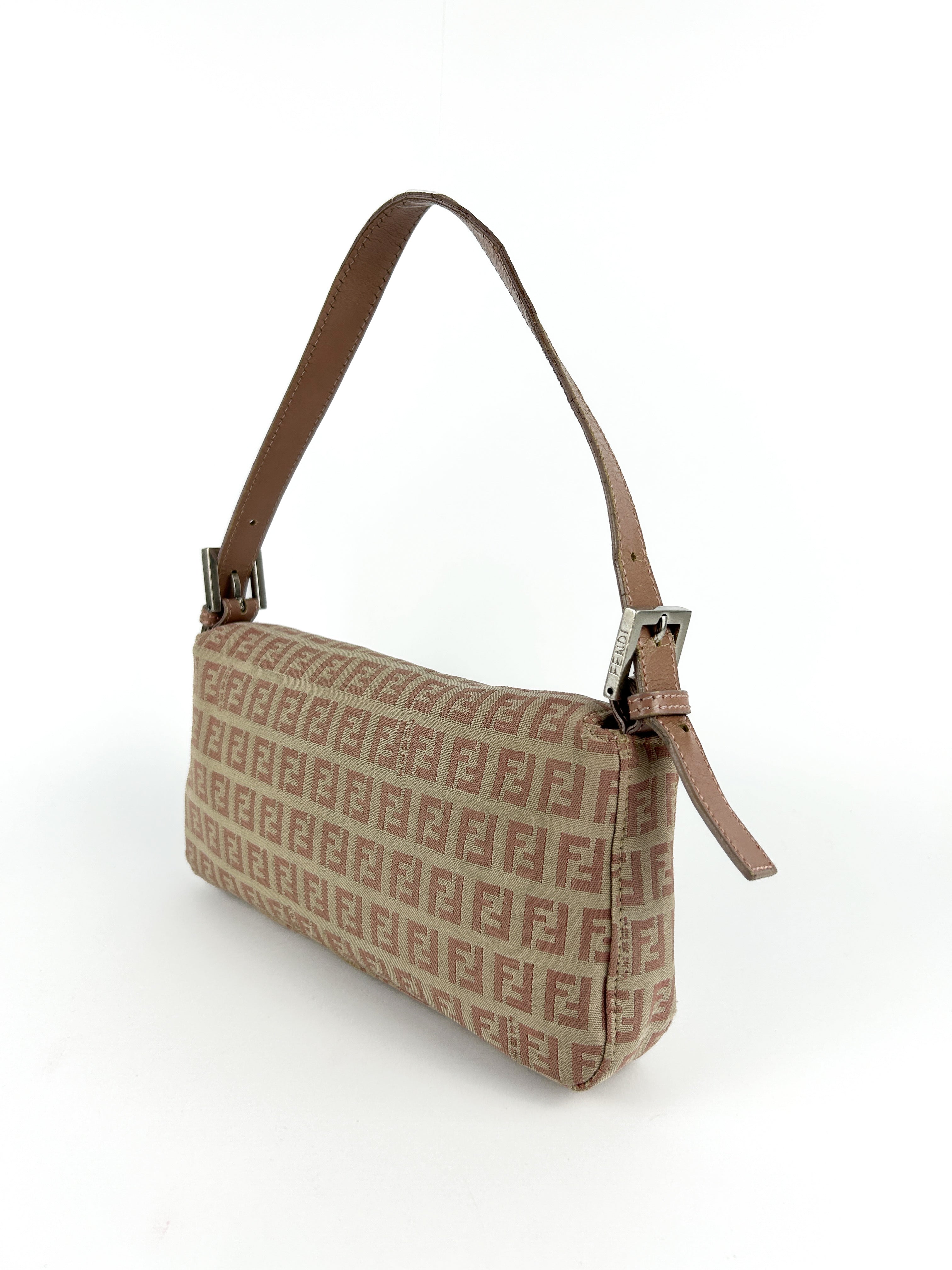 Vintage Fendi Zucca Pink Baguette Shoulder Bag