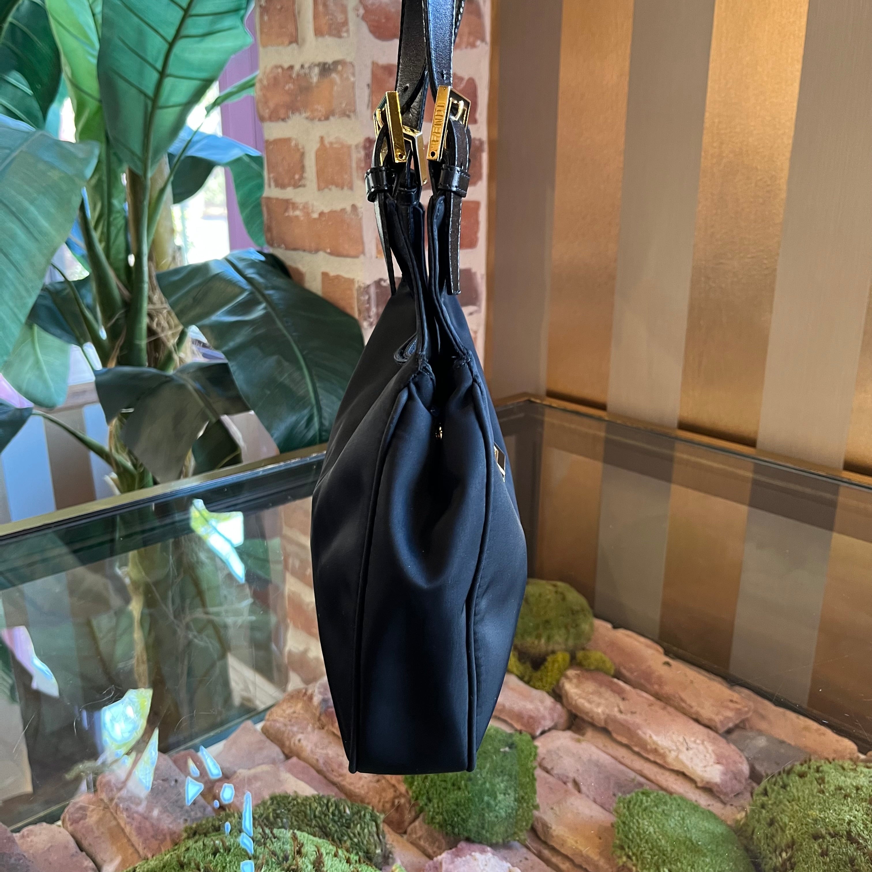 FENDI Logo Black Nylon Shoulder Bag
