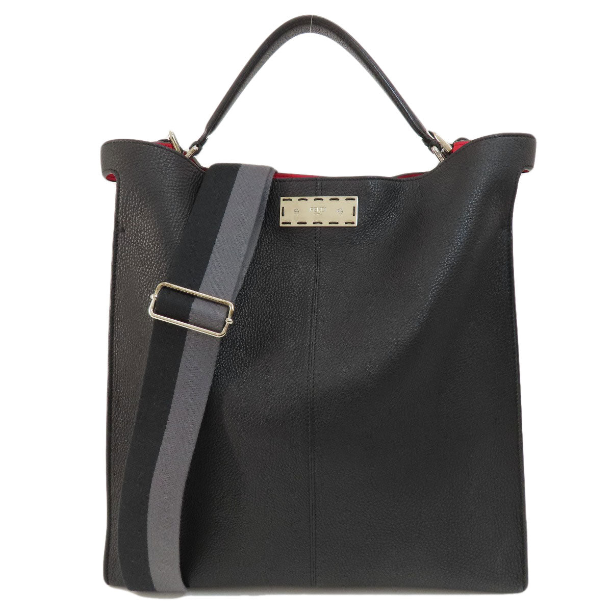 FENDI Tote Bag Calfskin black logo 2WAY Women Used