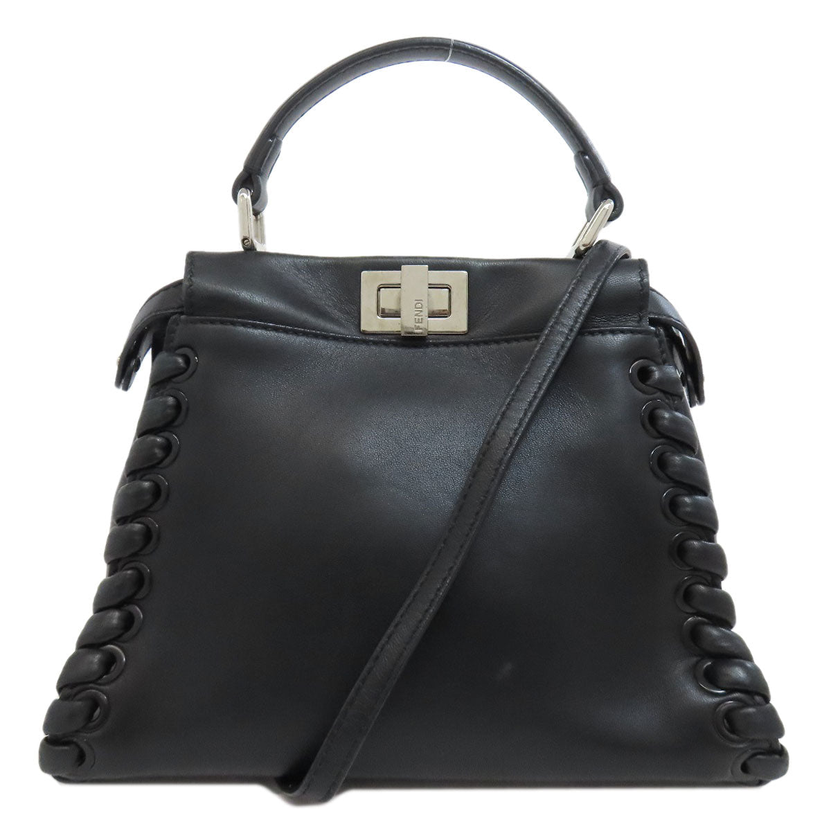FENDI Handbag leather black Peekaboo Mini 2WAY Women Used