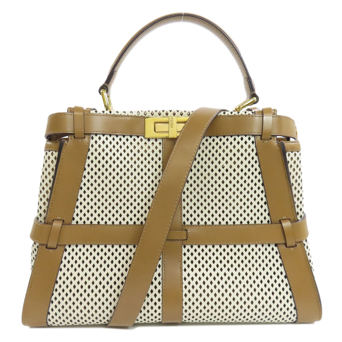 FENDI Handbag Calfskin Brown Peekaboo Punching 2WAY Women Used