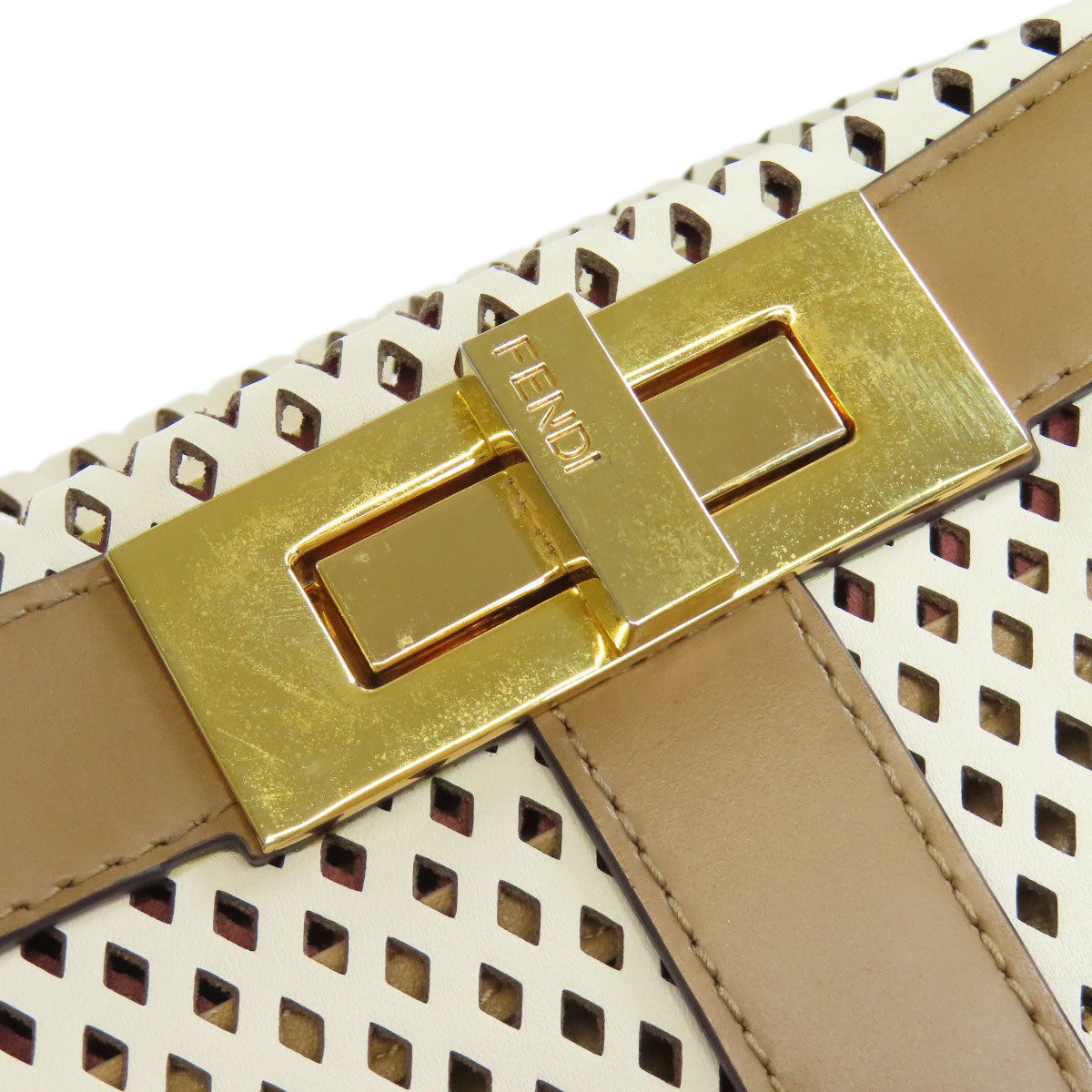 FENDI Handbag Calfskin Brown Peekaboo Punching 2WAY Women Used