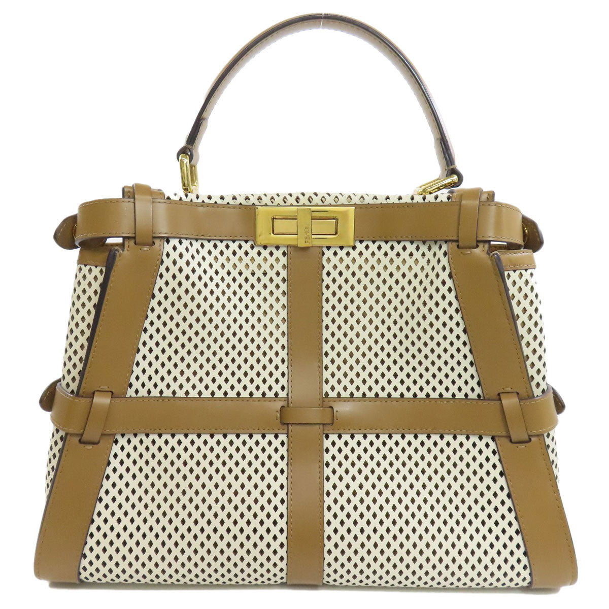 FENDI Handbag Calfskin Brown Peekaboo Punching 2WAY Women Used