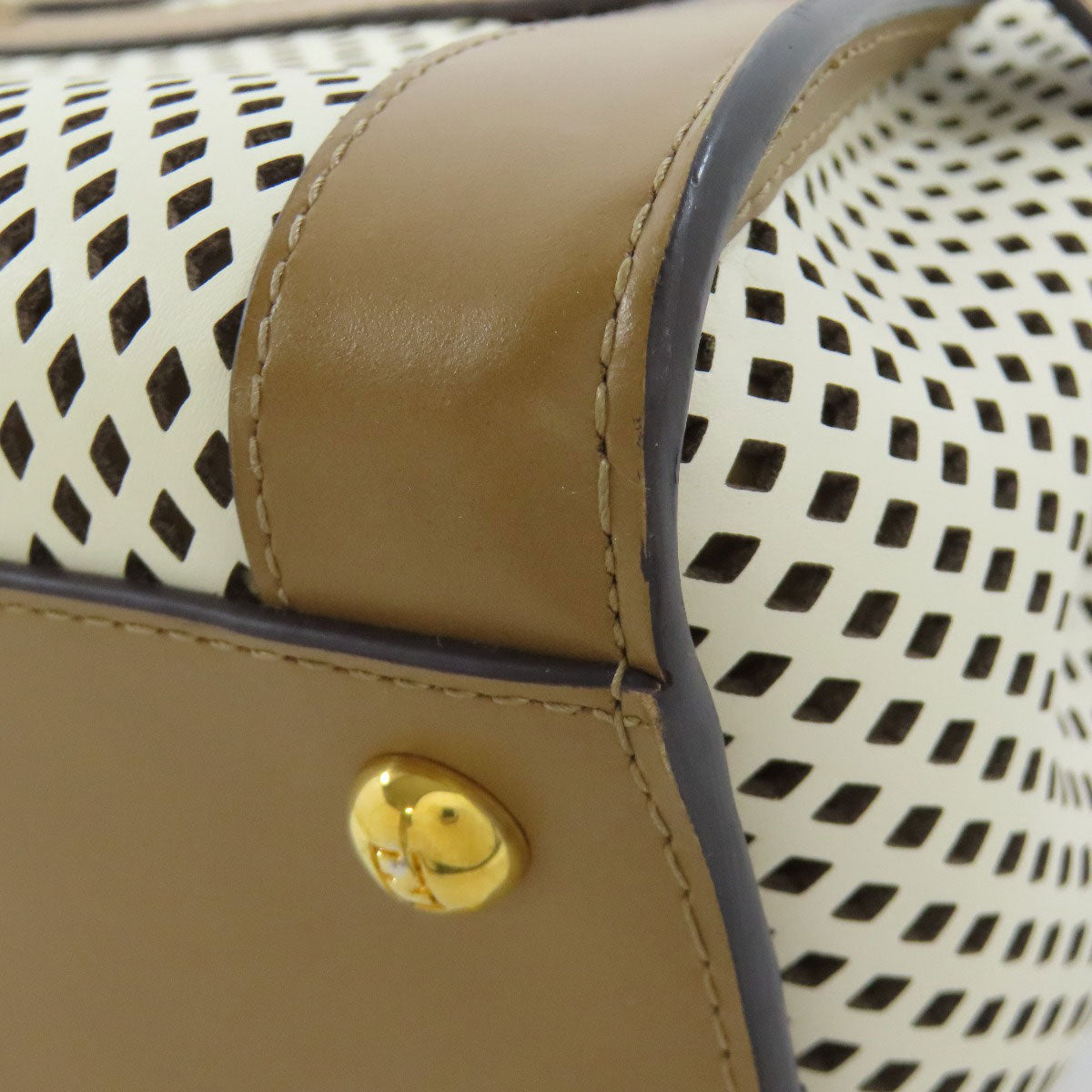 FENDI Handbag Calfskin Brown Peekaboo Punching 2WAY Women Used