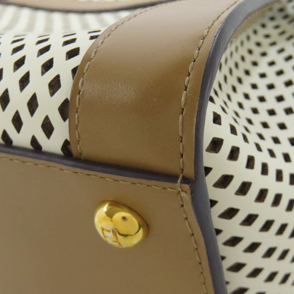 FENDI Handbag Calfskin Brown Peekaboo Punching 2WAY Women Used