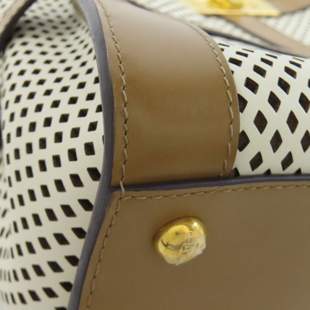 FENDI Handbag Calfskin Brown Peekaboo Punching 2WAY Women Used
