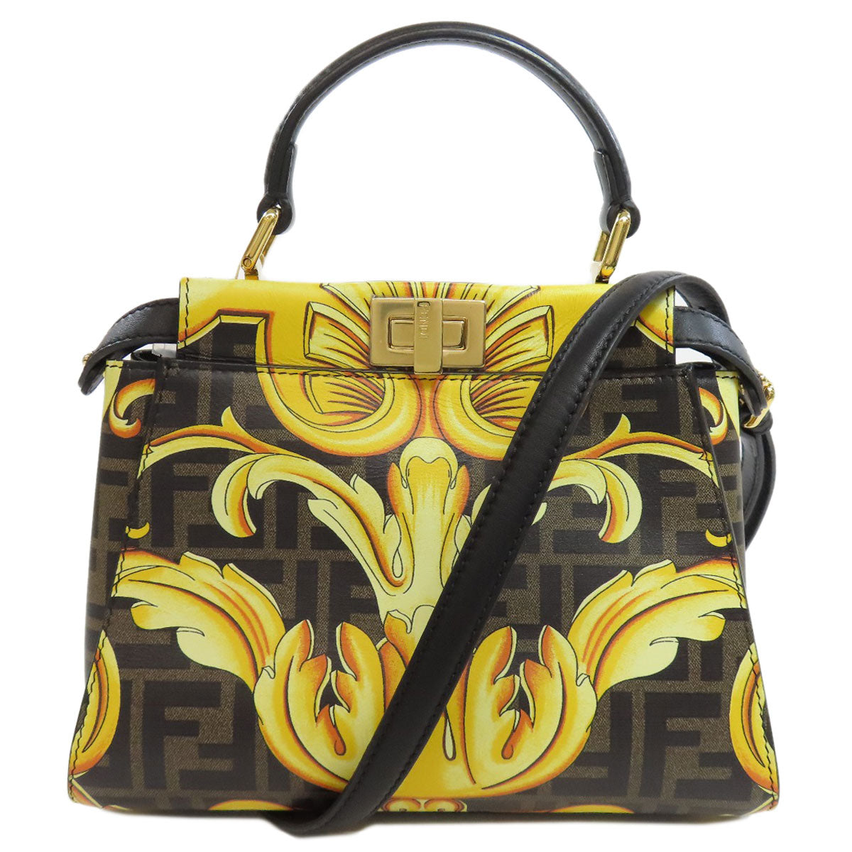 FENDI Handbag Calfskin black Fender Che Mini Peekaboo Women Used