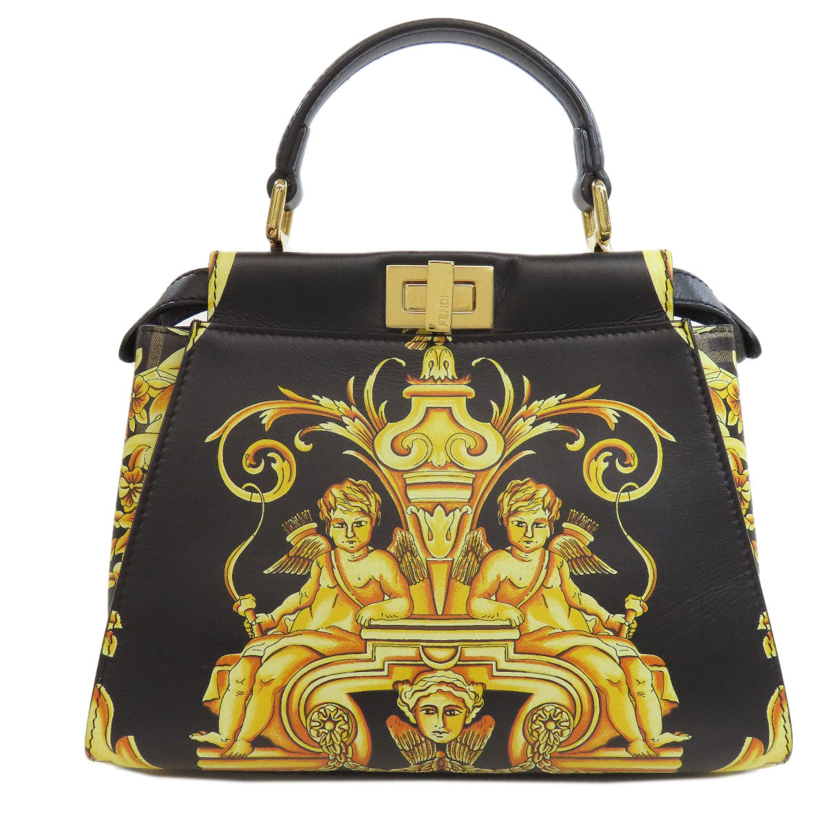 FENDI Handbag Calfskin black Fender Che Mini Peekaboo Women Used
