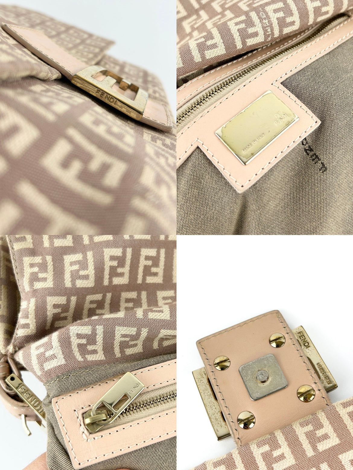 Vintage Fendi Zucca Pink Mamma Baguette Shoulder Bag
