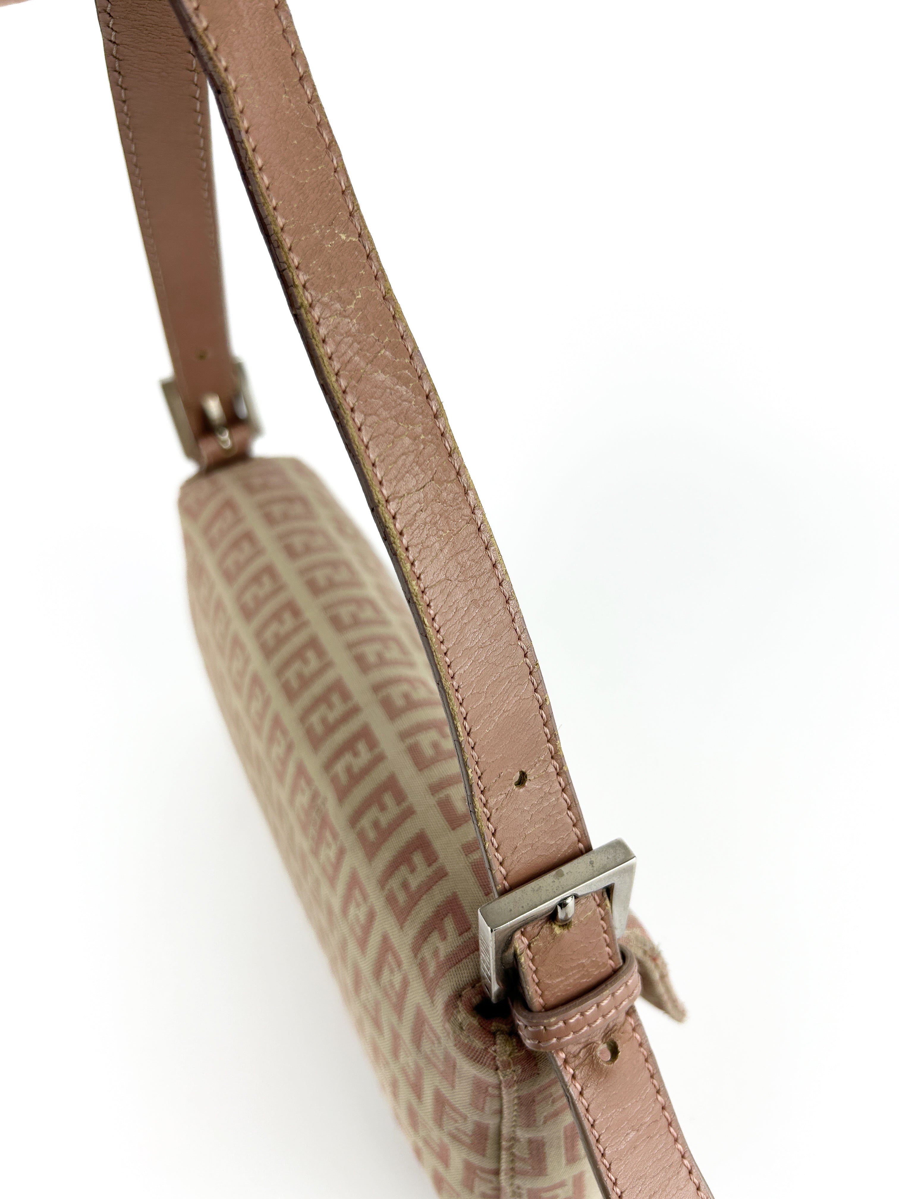 Vintage Fendi Zucca Pink Baguette Shoulder Bag