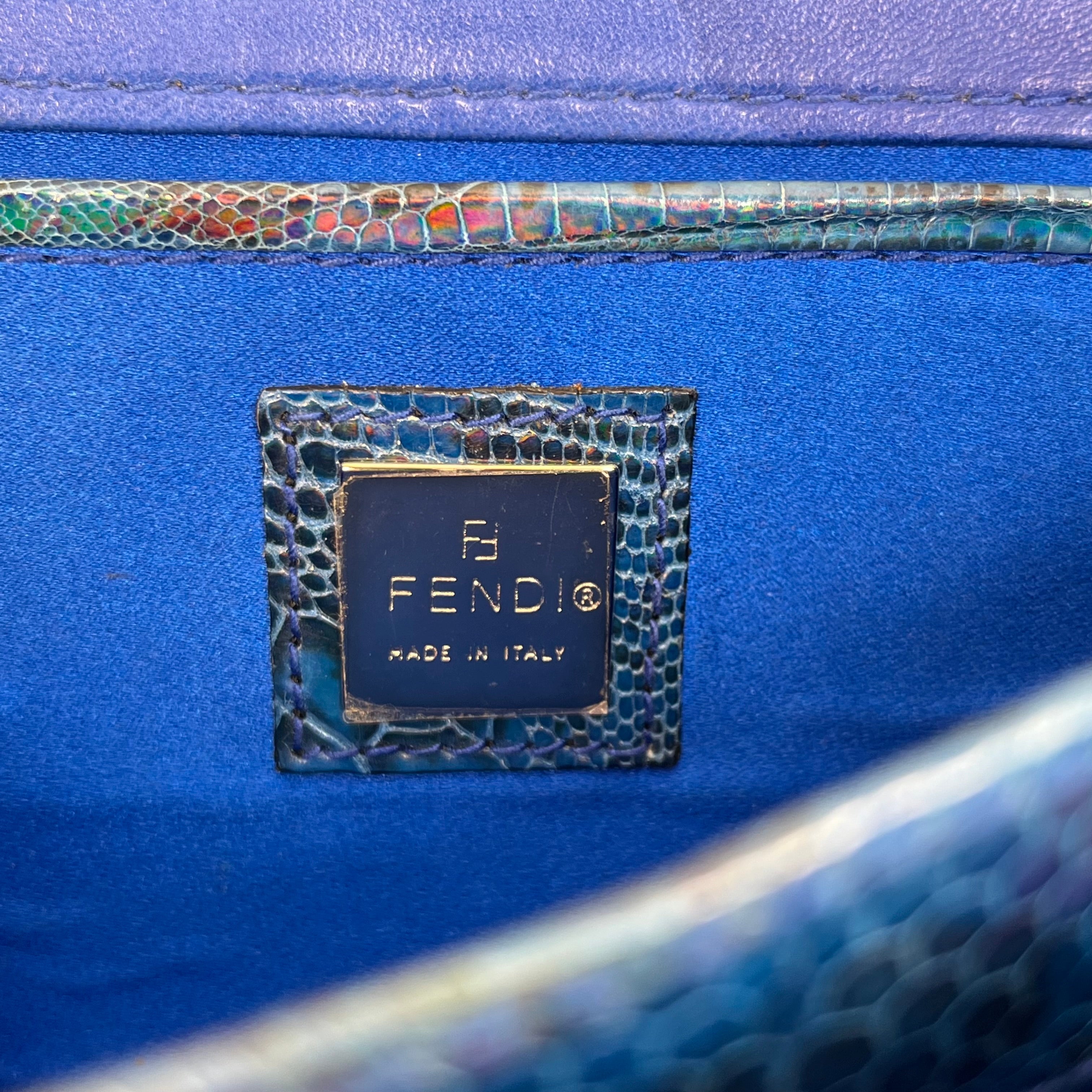FENDI Vintage Lizard Iridescent Blue Shoulder Bag