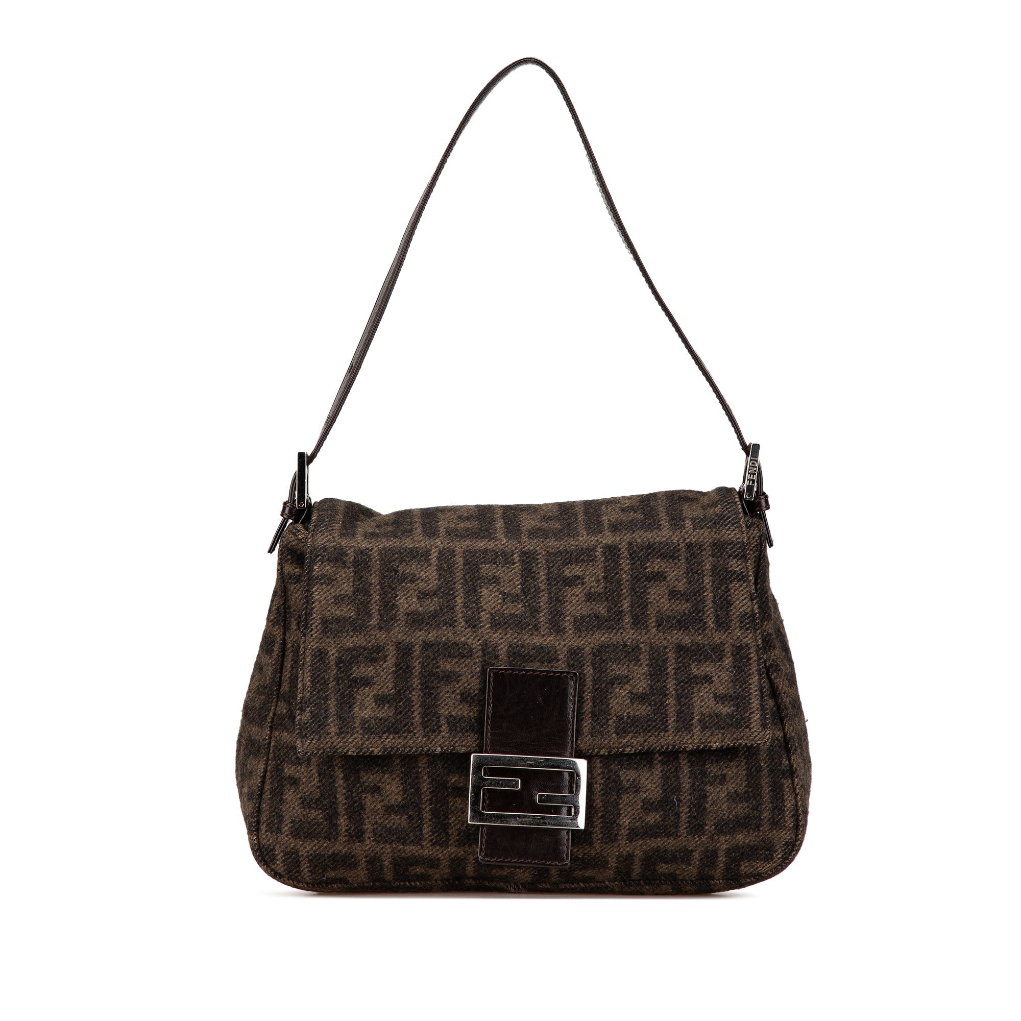 Brown Fendi Wool Mamma Baguette Shoulder Bag