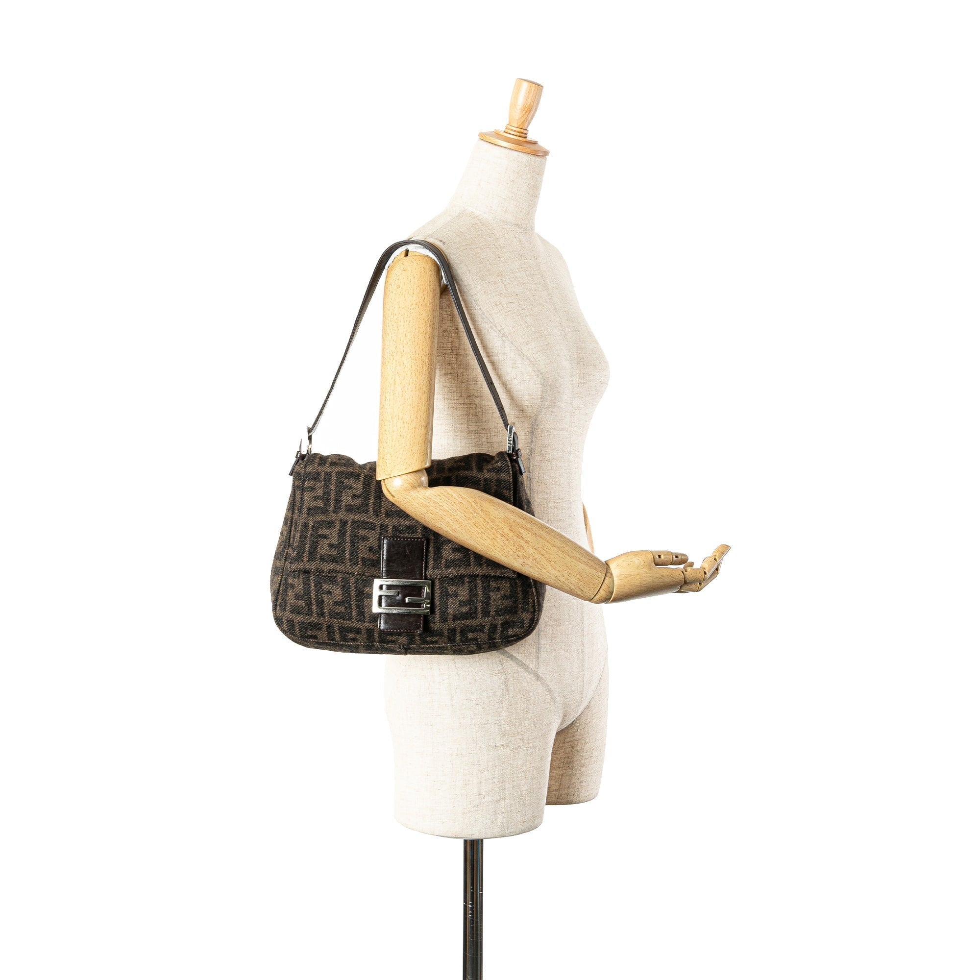 Brown Fendi Wool Mamma Baguette Shoulder Bag