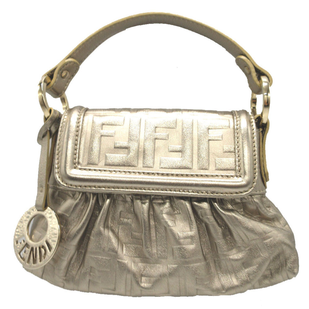 FENDI Pouch 8BK042 leather gold Mini Bag Shoulder Pouch Zucca Pattern Women Secondhand