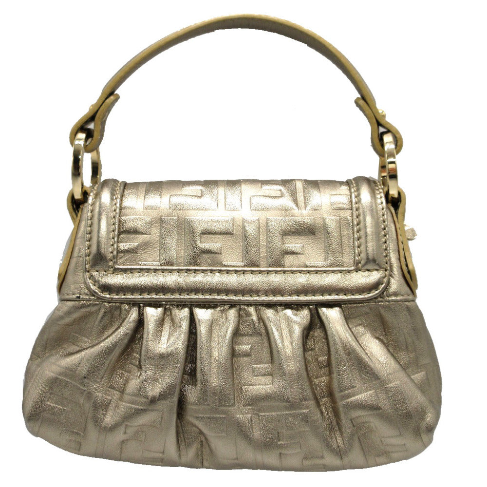FENDI Pouch 8BK042 leather gold Mini Bag Shoulder Pouch Zucca Pattern Women Secondhand