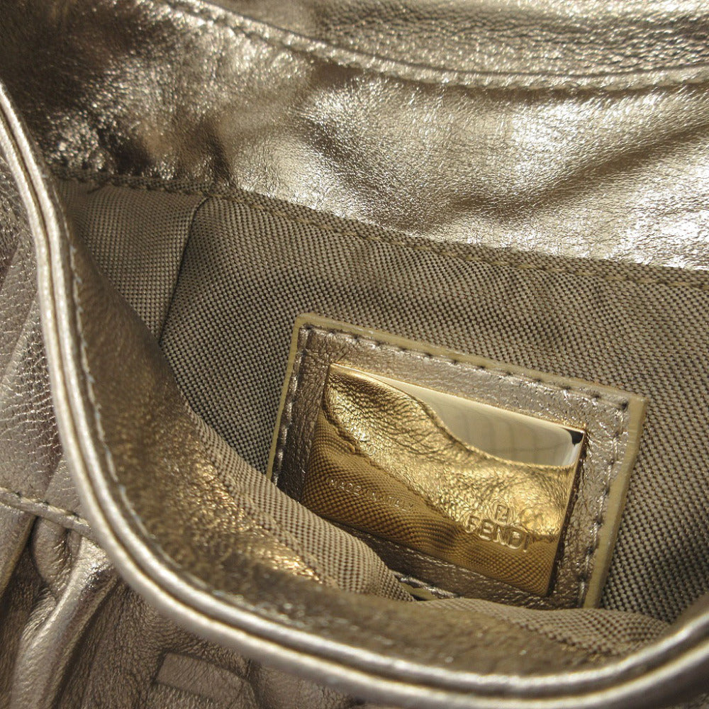 FENDI Pouch 8BK042 leather gold Mini Bag Shoulder Pouch Zucca Pattern Women Secondhand