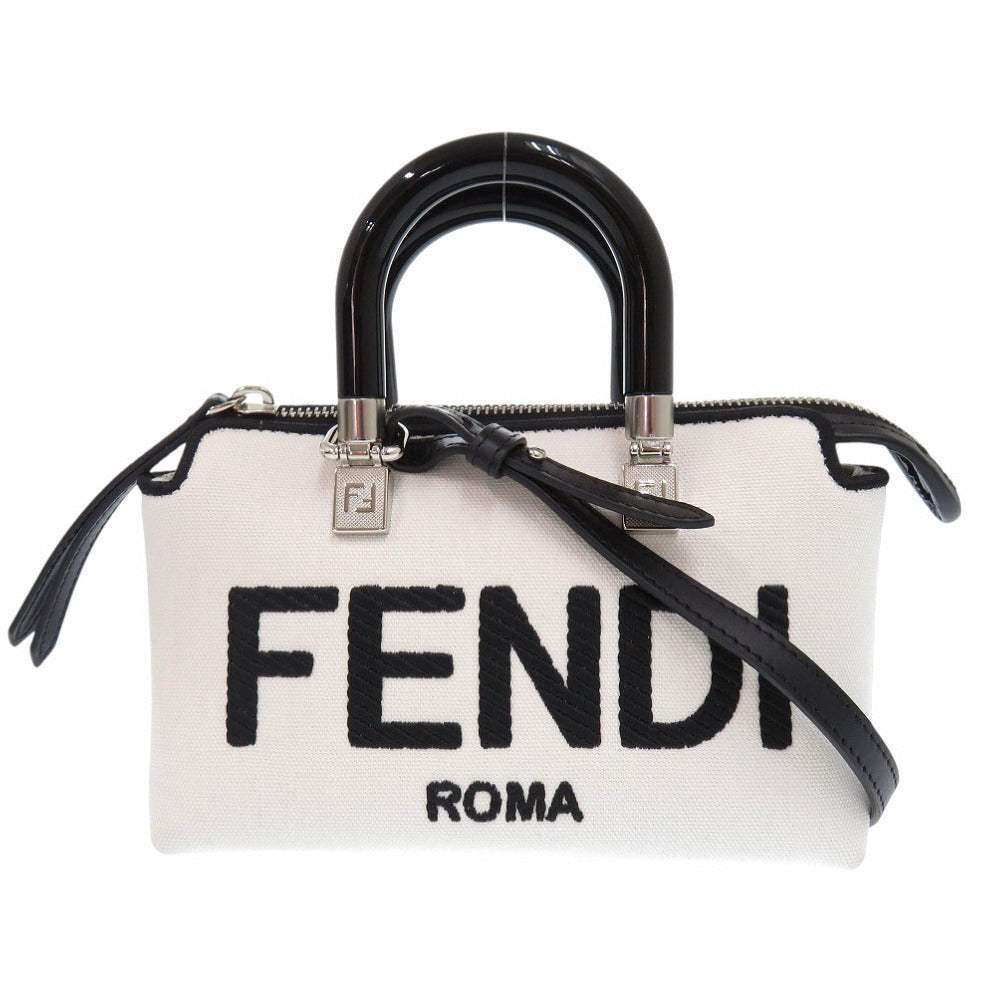 FENDI Handbag 8BS067 ANVG Canvas, Leather white By the way small Women Used