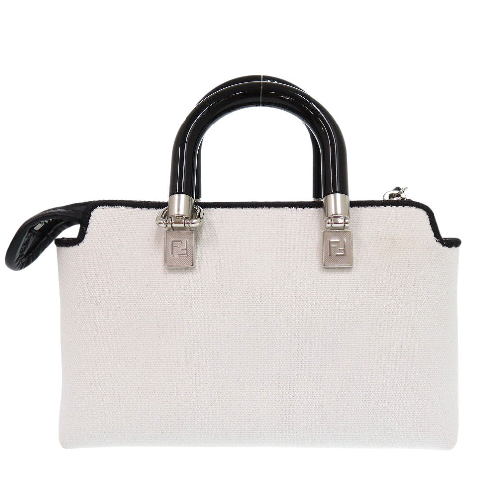 FENDI Handbag 8BS067 ANVG Canvas, Leather white By the way small Women Used