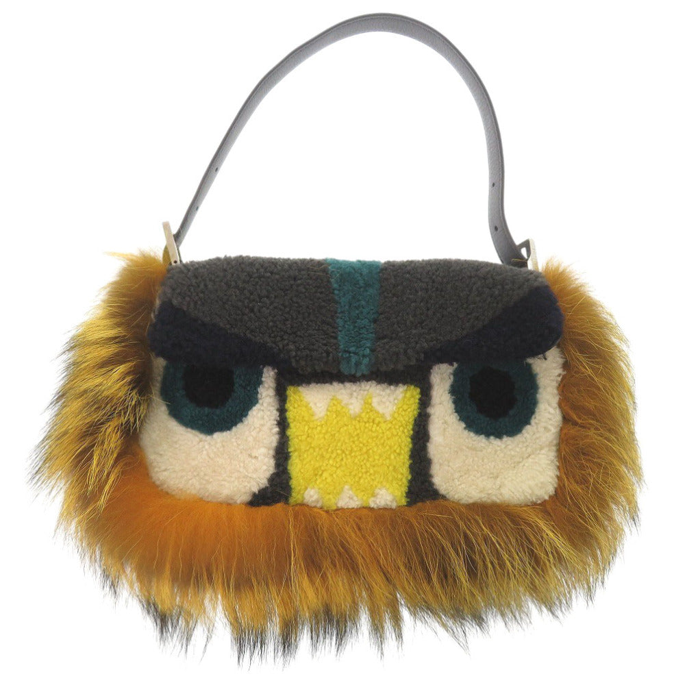 FENDI Handbag 8BR600 Fox, Mouton yellow Mamma Bucket Monster unisex(Unisex) Used