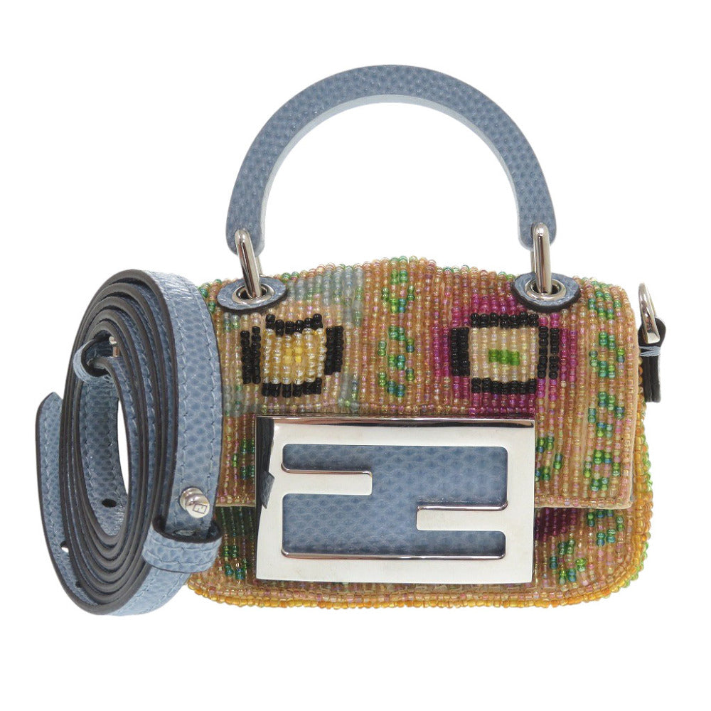 FENDI Shoulder Bag 7AS136 leather blue Nano baguette Women Used