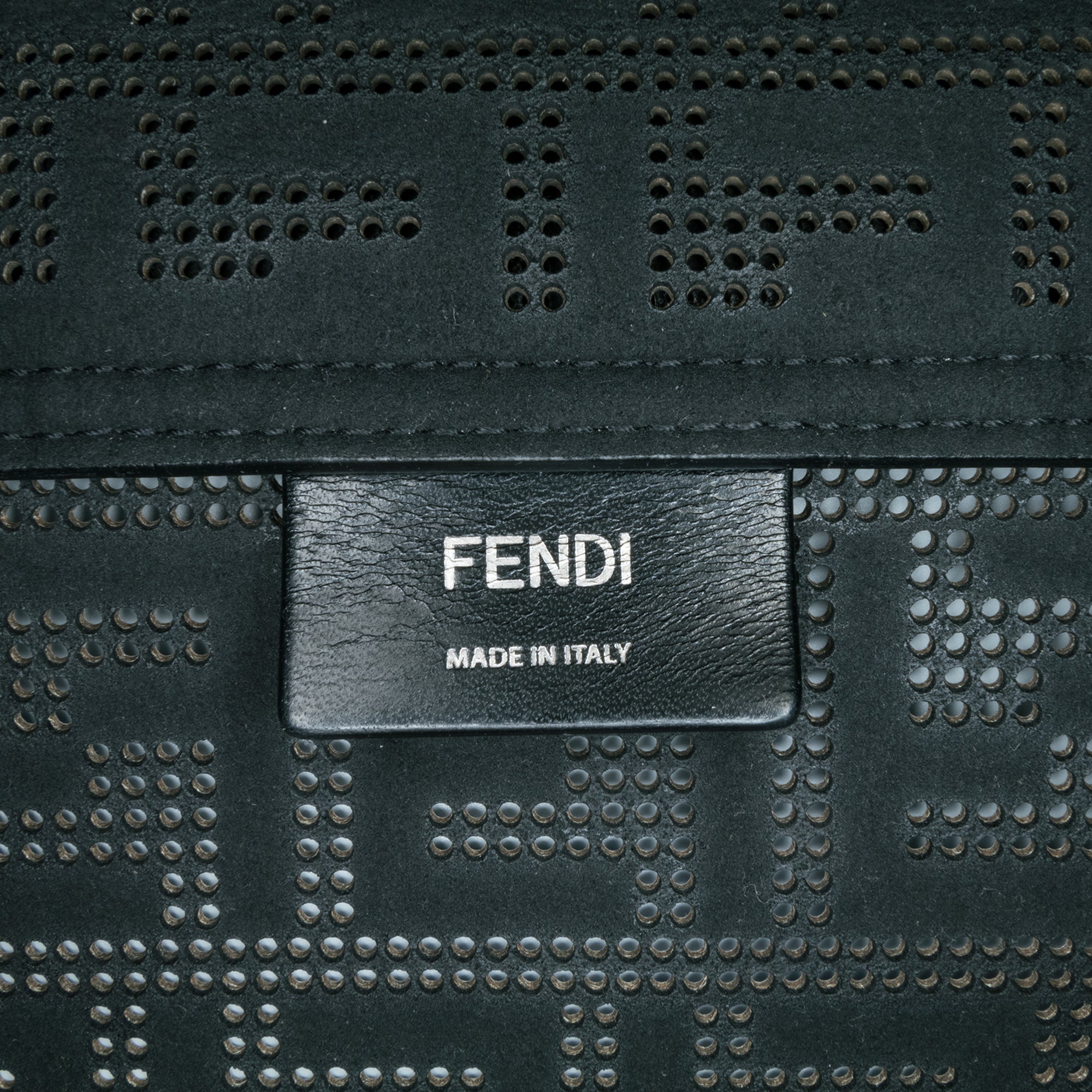 Blue Fendi Large Zucca Perforated Leather Baguette Satchel
