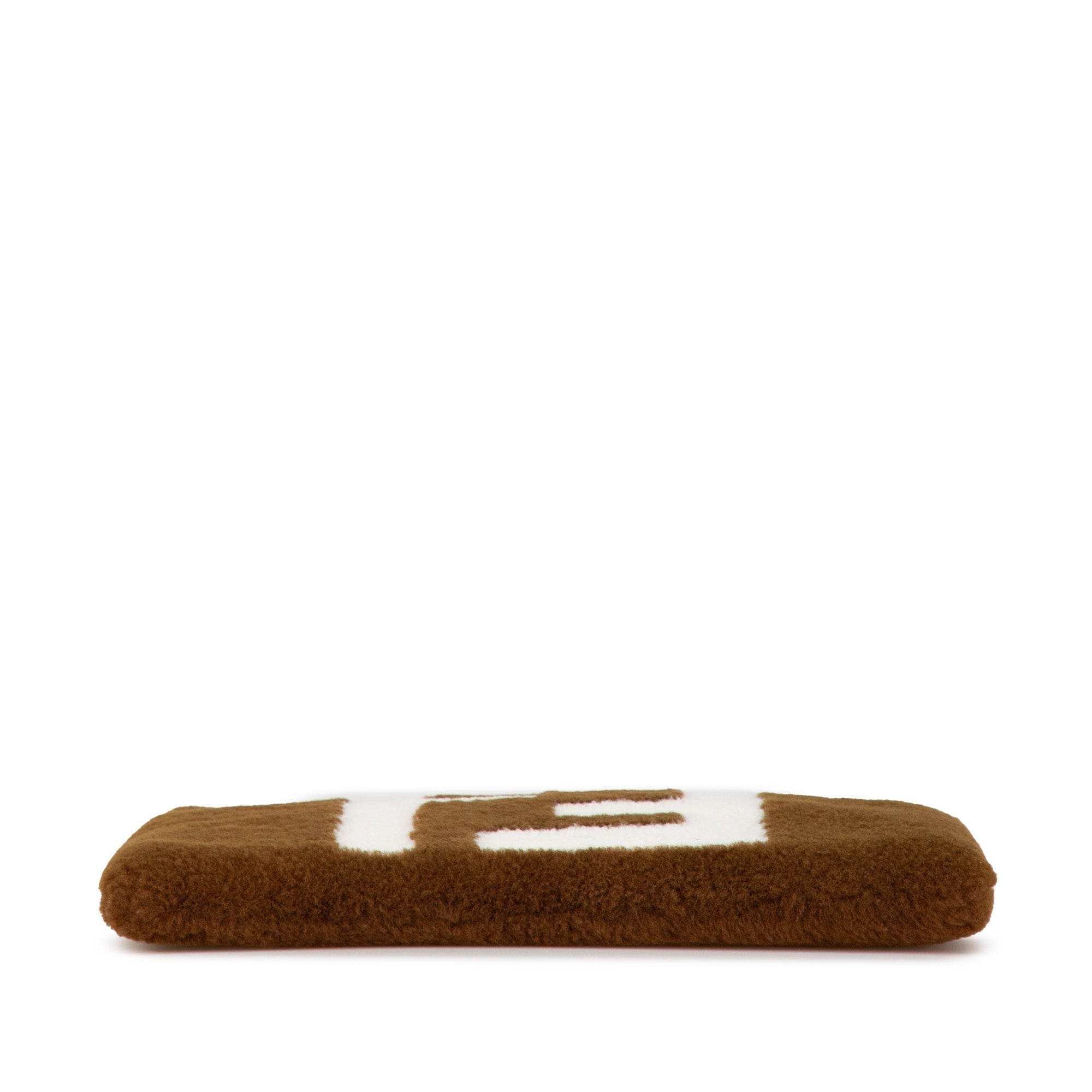 Brown Fendi Shearling FF Flat Pouch Clutch Bag
