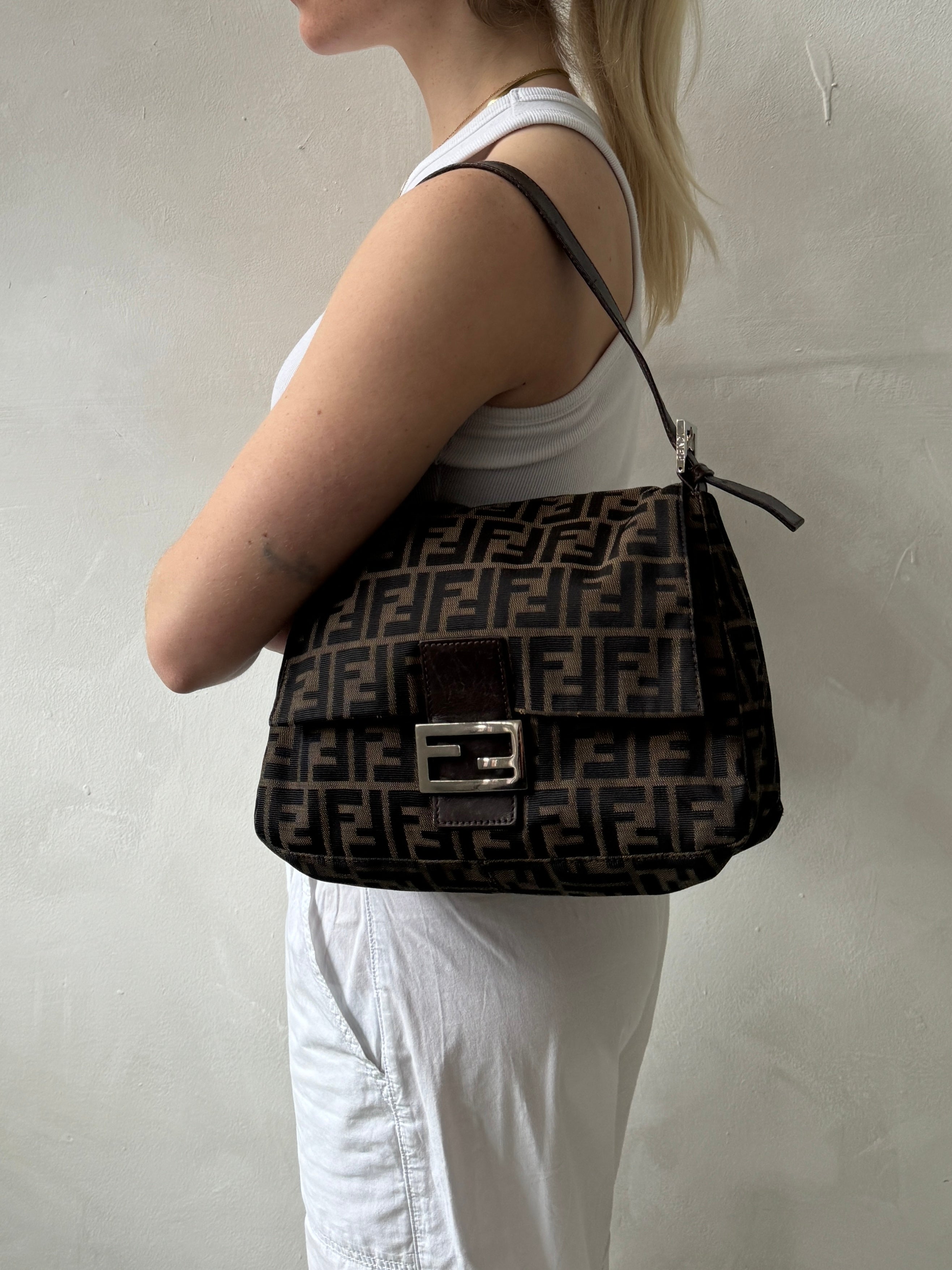 Vintage Fendi Zucca Mamma Baguette Shoulder Bag