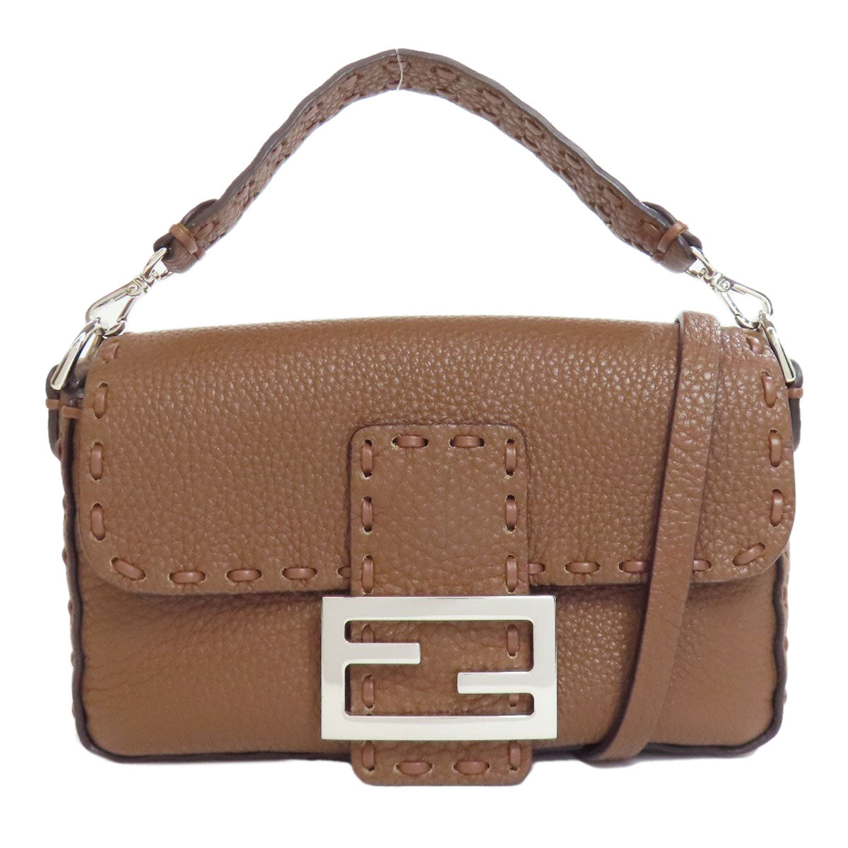 FENDI Handbag Calfskin Brown Baguette Mini Selleria 2WAY Women Used