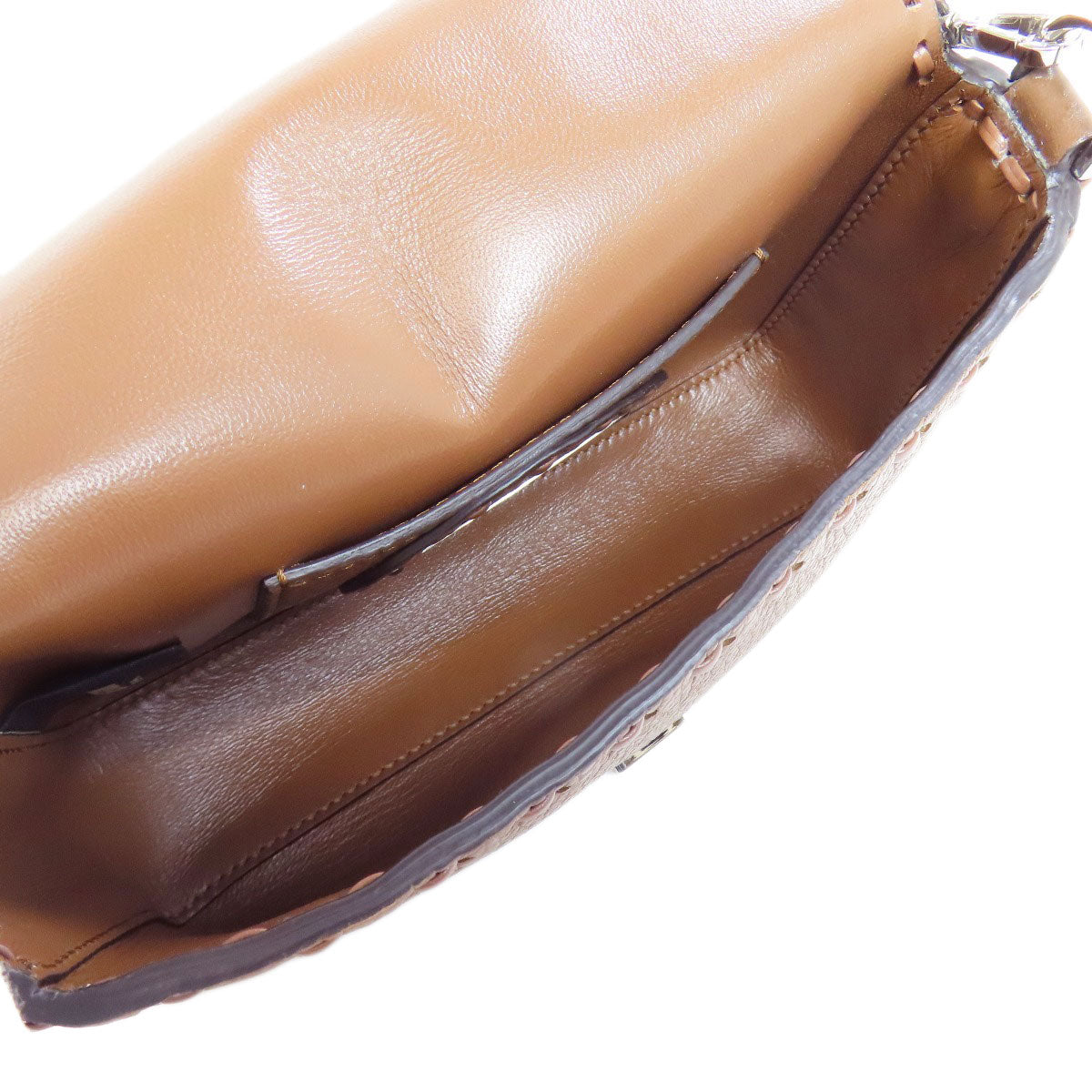 FENDI Handbag Calfskin Brown Baguette Mini Selleria 2WAY Women Used