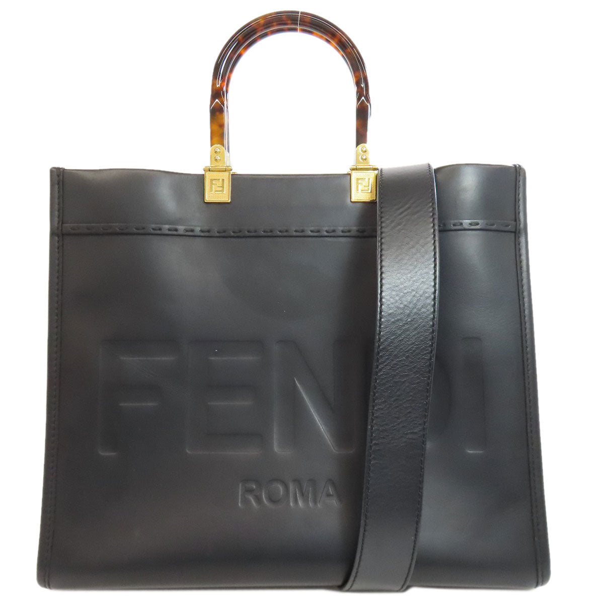 FENDI Handbag Calfskin black Sunshine Medium 2WAY Women Used