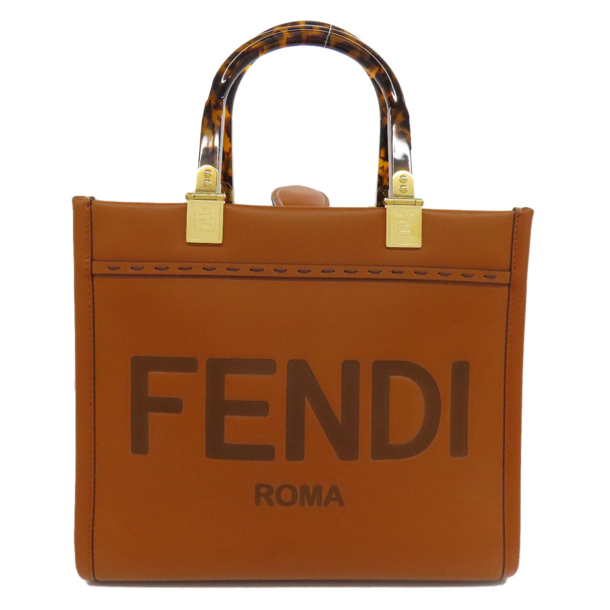 FENDI Handbag Calfskin Brown Sunshine Small